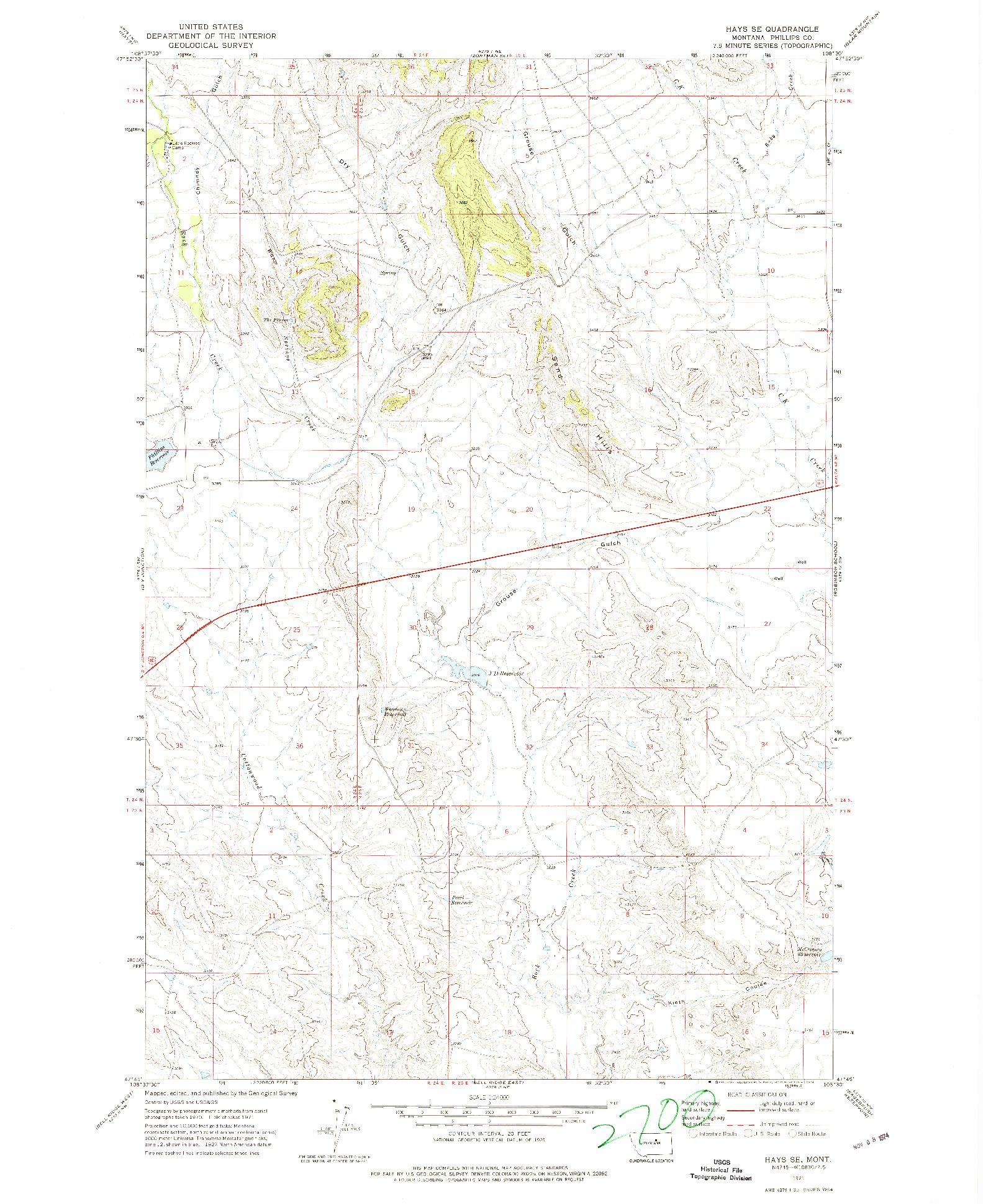 USGS 1:24000-SCALE QUADRANGLE FOR HAYS SE, MT 1971