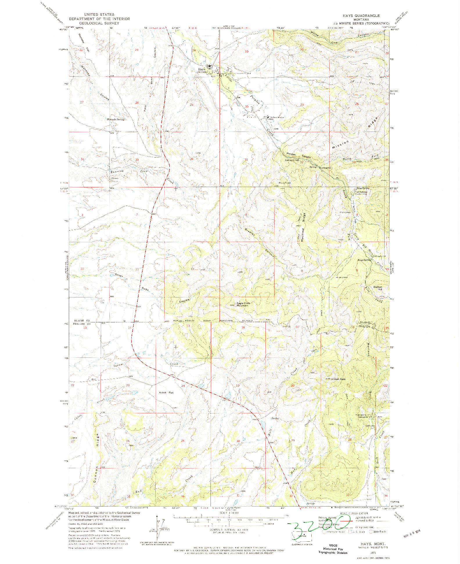 USGS 1:24000-SCALE QUADRANGLE FOR HAYS, MT 1971