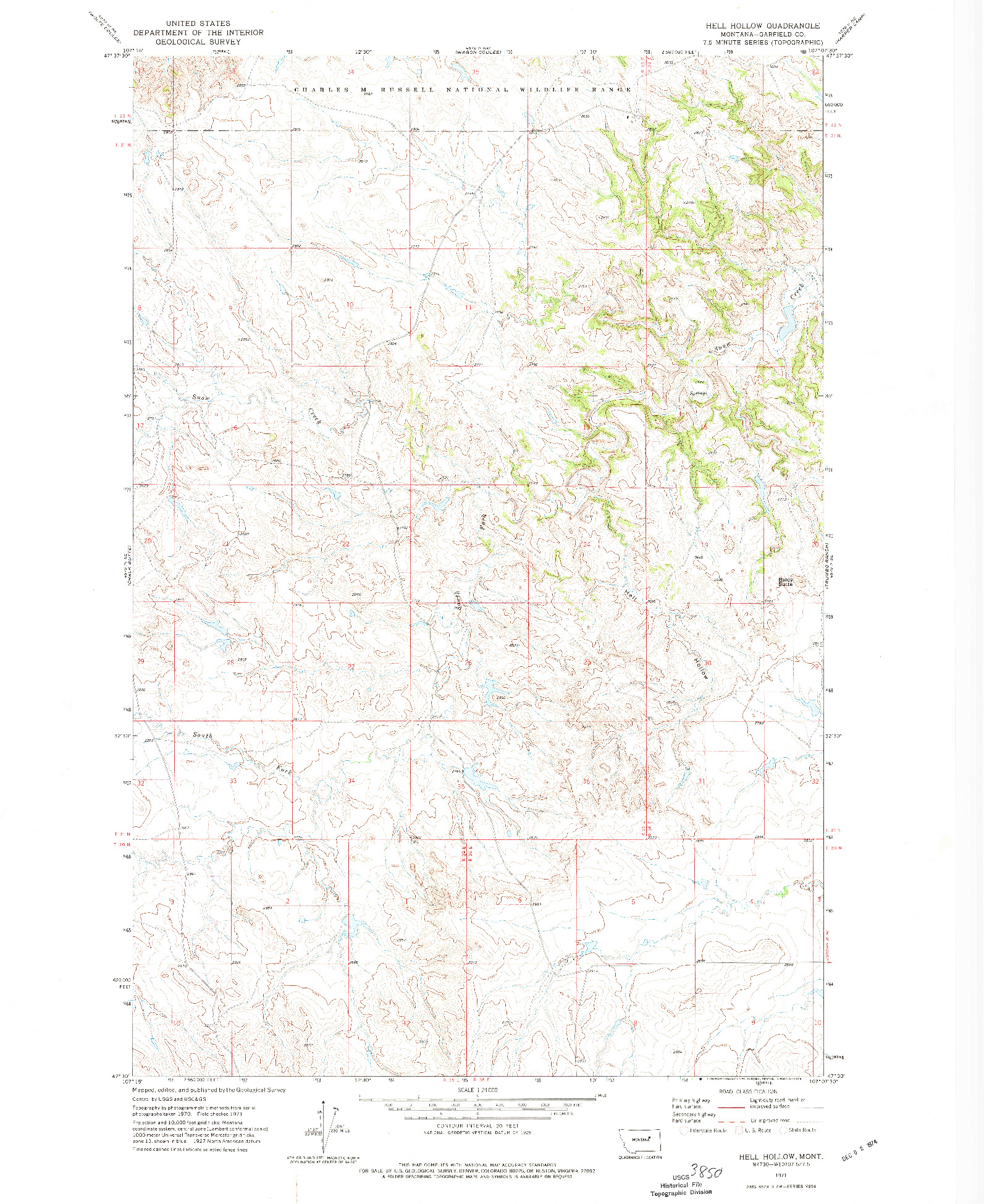 USGS 1:24000-SCALE QUADRANGLE FOR HELL HOLLOW, MT 1971