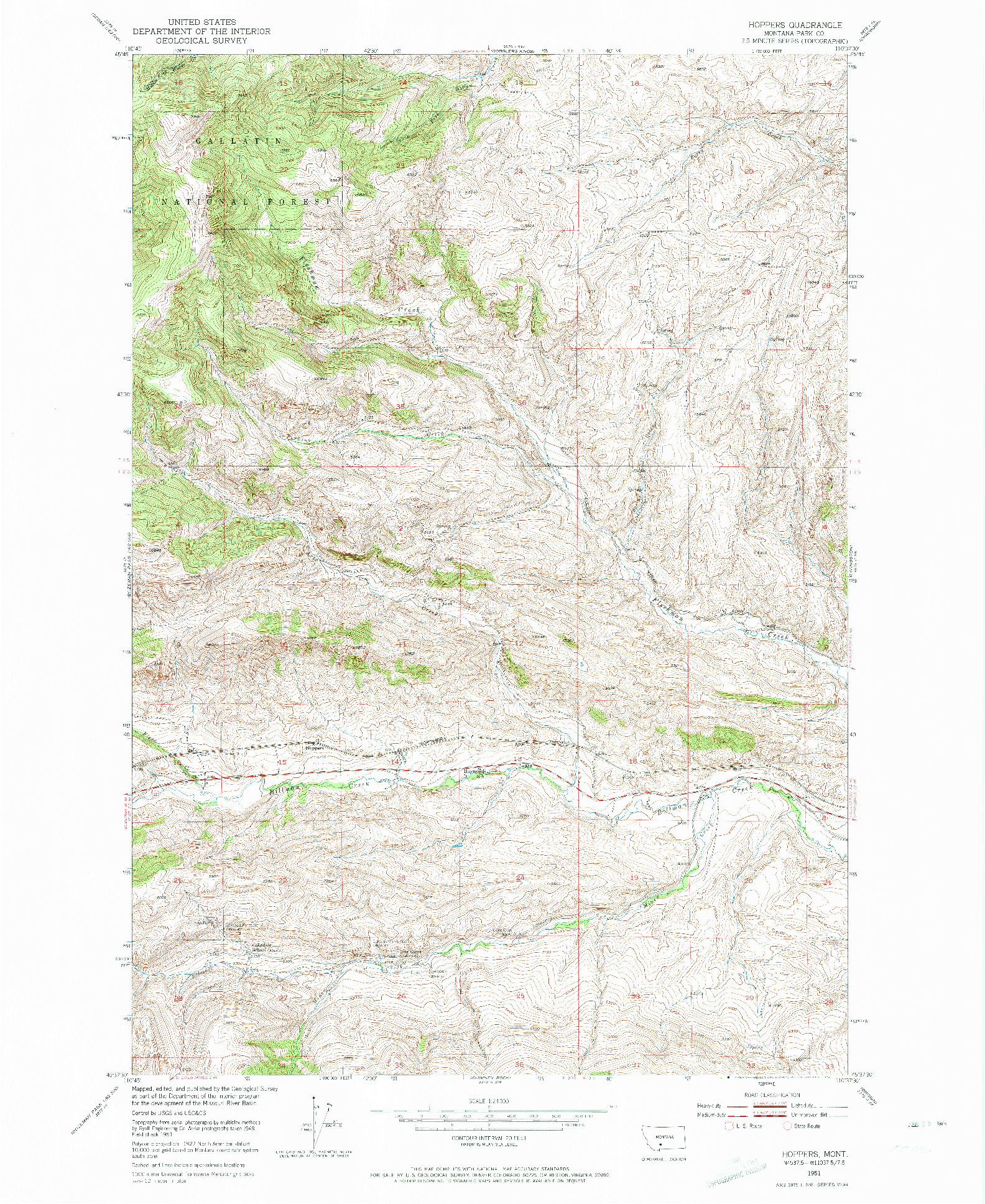 USGS 1:24000-SCALE QUADRANGLE FOR HOPPERS, MT 1951
