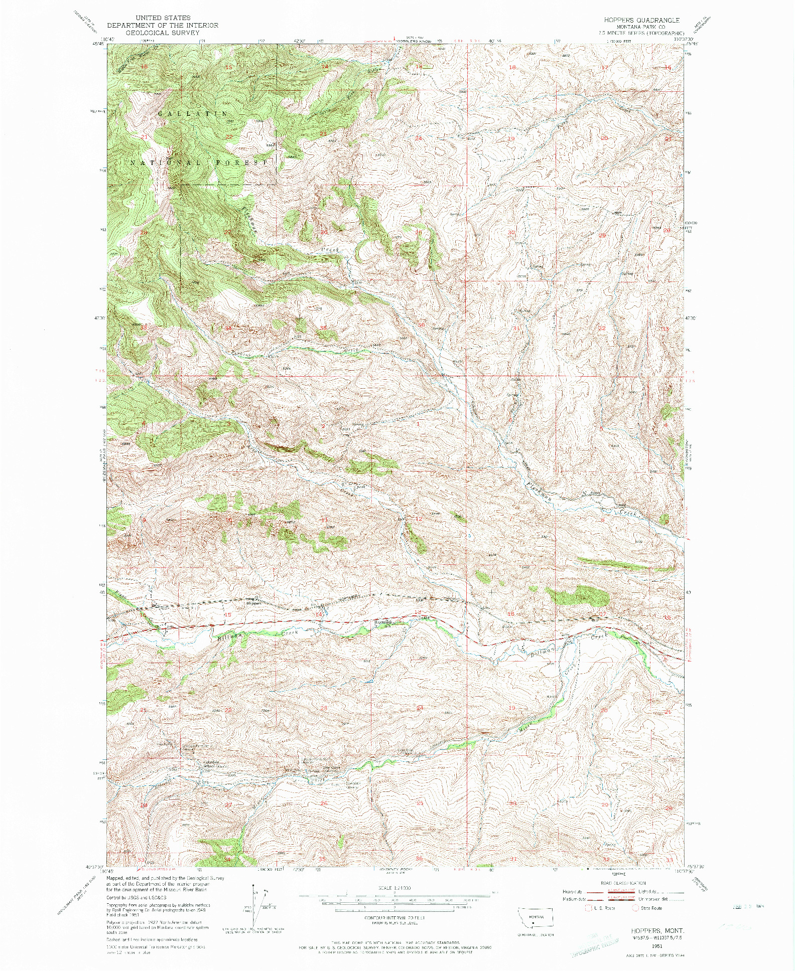 USGS 1:24000-SCALE QUADRANGLE FOR HOPPERS, MT 1951