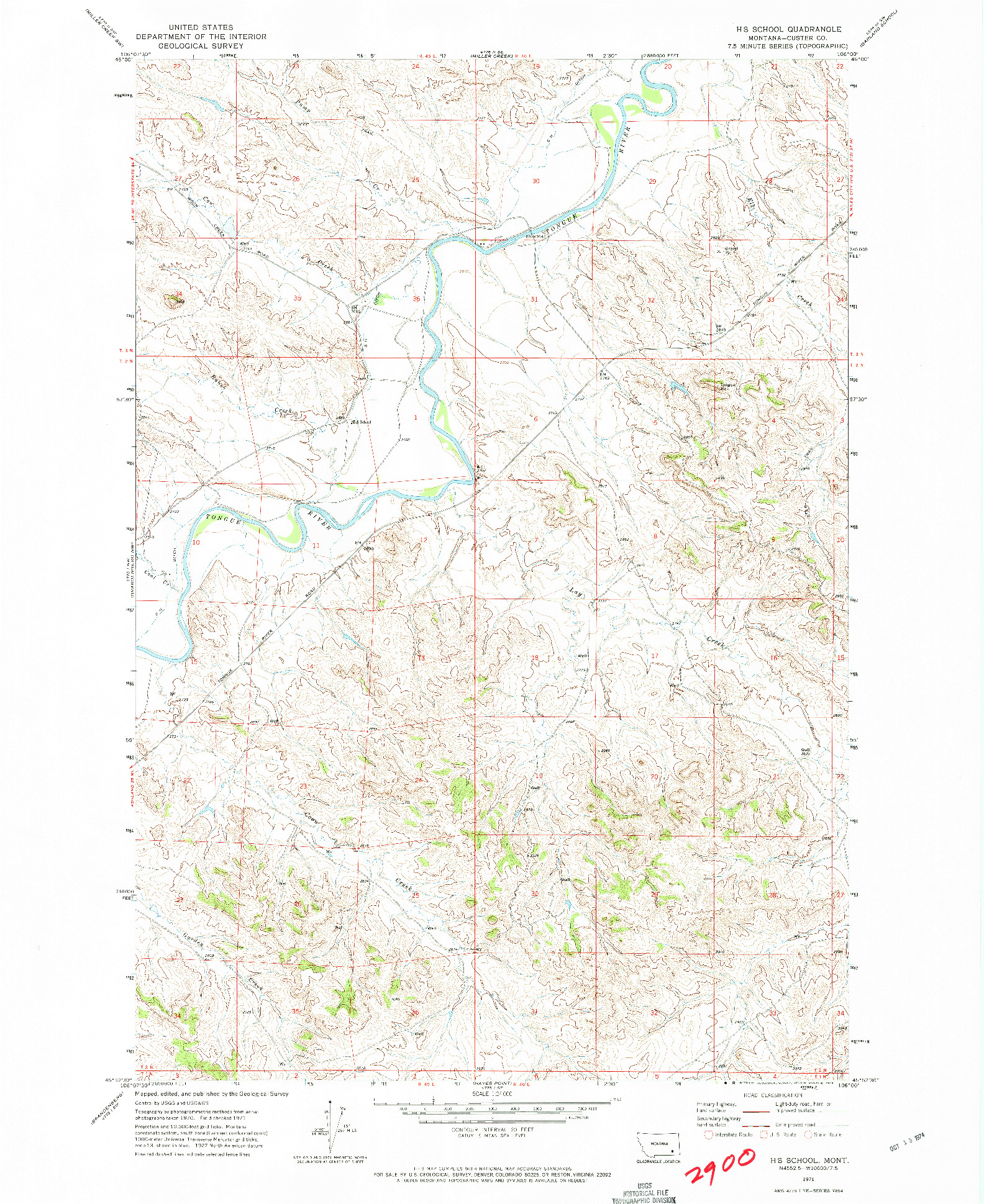 USGS 1:24000-SCALE QUADRANGLE FOR HS SCHOOL, MT 1971