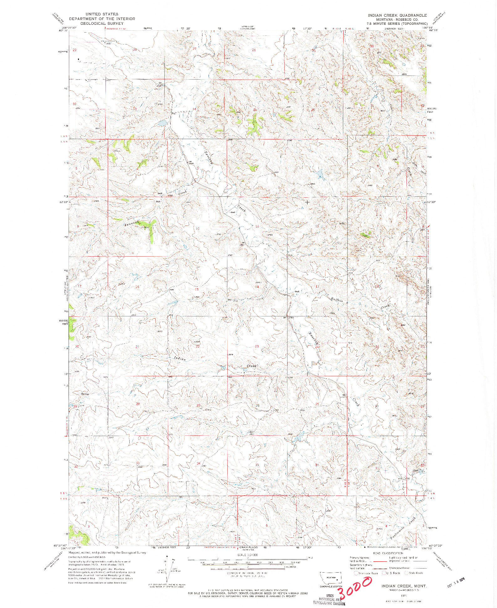 USGS 1:24000-SCALE QUADRANGLE FOR INDIAN CREEK, MT 1971