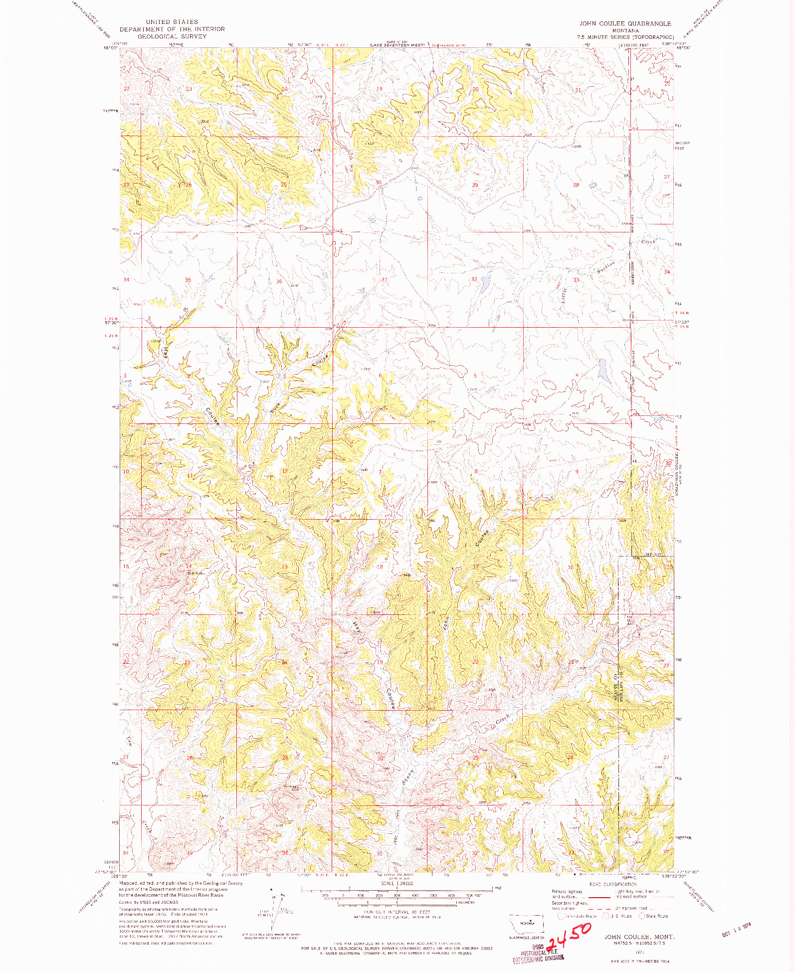 USGS 1:24000-SCALE QUADRANGLE FOR JOHN COULEE, MT 1971