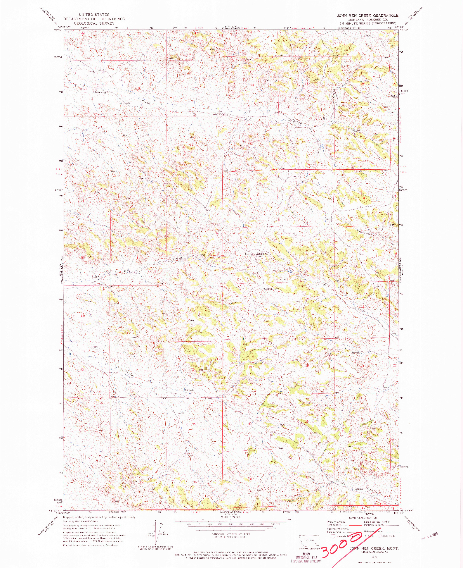 USGS 1:24000-SCALE QUADRANGLE FOR JOHN HEN CREEK, MT 1971