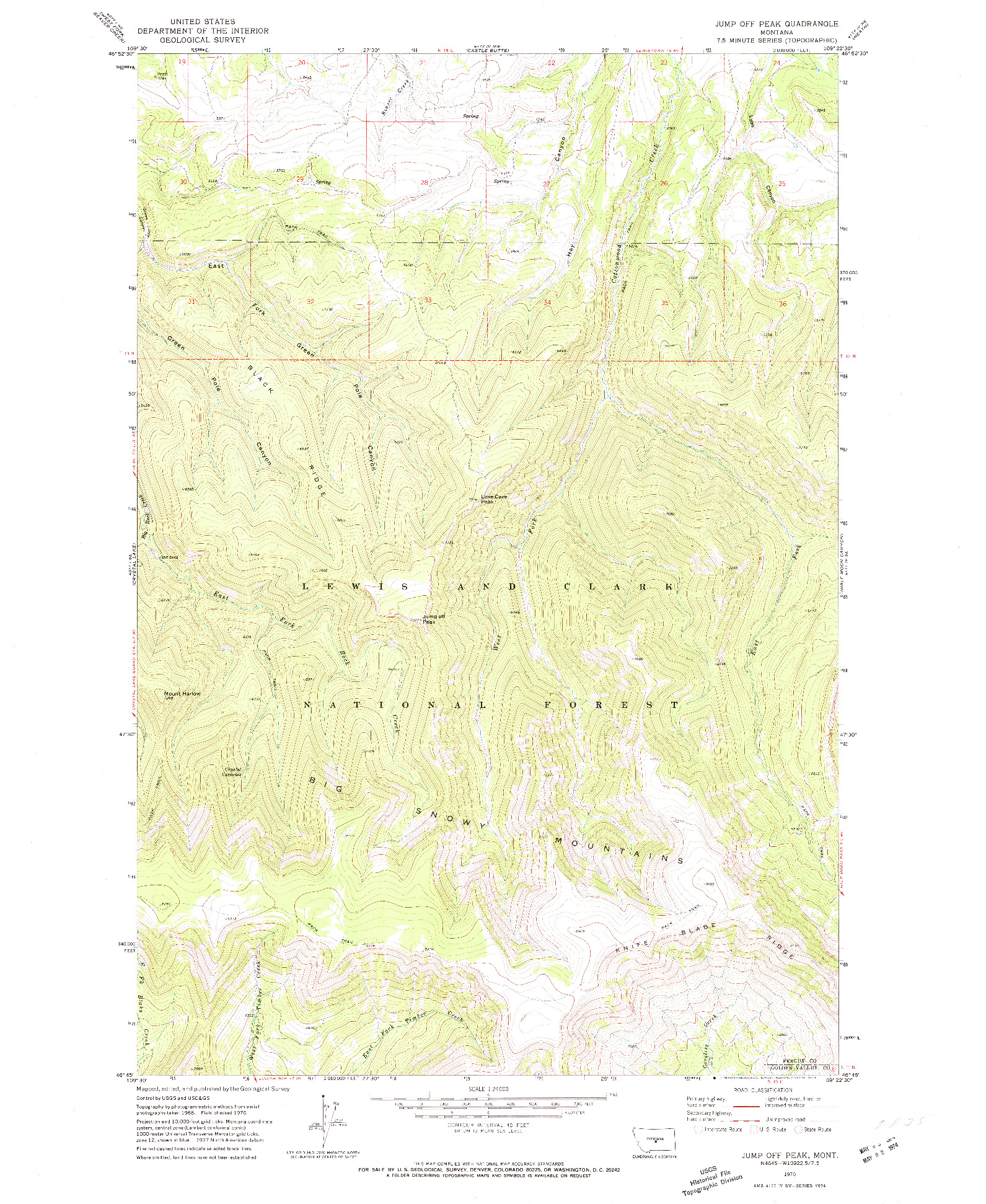 USGS 1:24000-SCALE QUADRANGLE FOR JUMP OFF PEAK, MT 1970