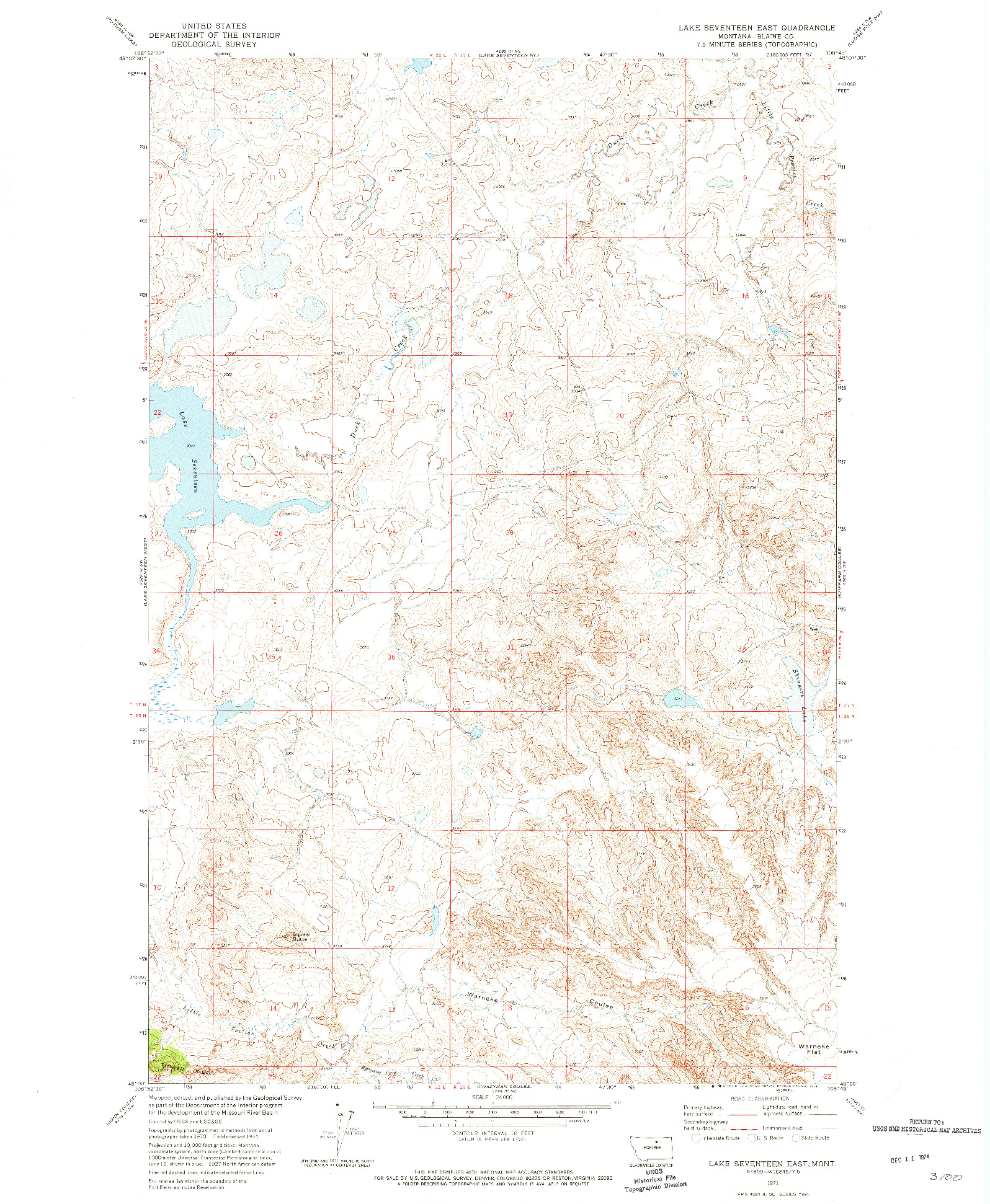 USGS 1:24000-SCALE QUADRANGLE FOR LAKE SEVENTEEN EAST, MT 1971