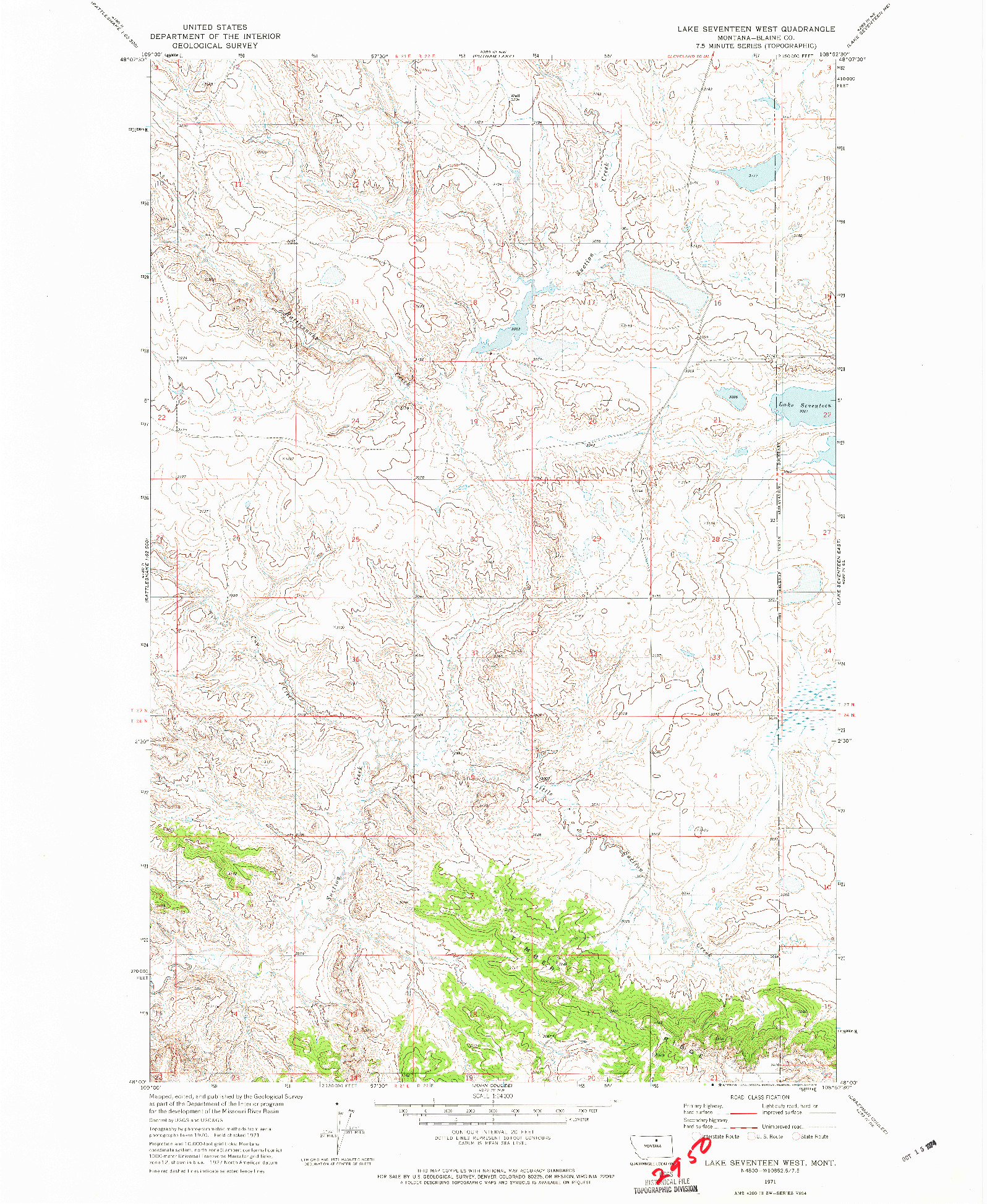 USGS 1:24000-SCALE QUADRANGLE FOR LAKE SEVENTEEN WEST, MT 1971