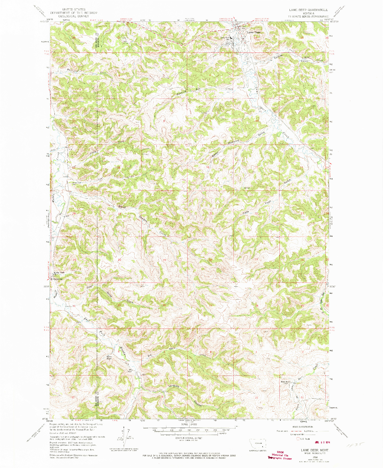 USGS 1:24000-SCALE QUADRANGLE FOR LAME DEER, MT 1958