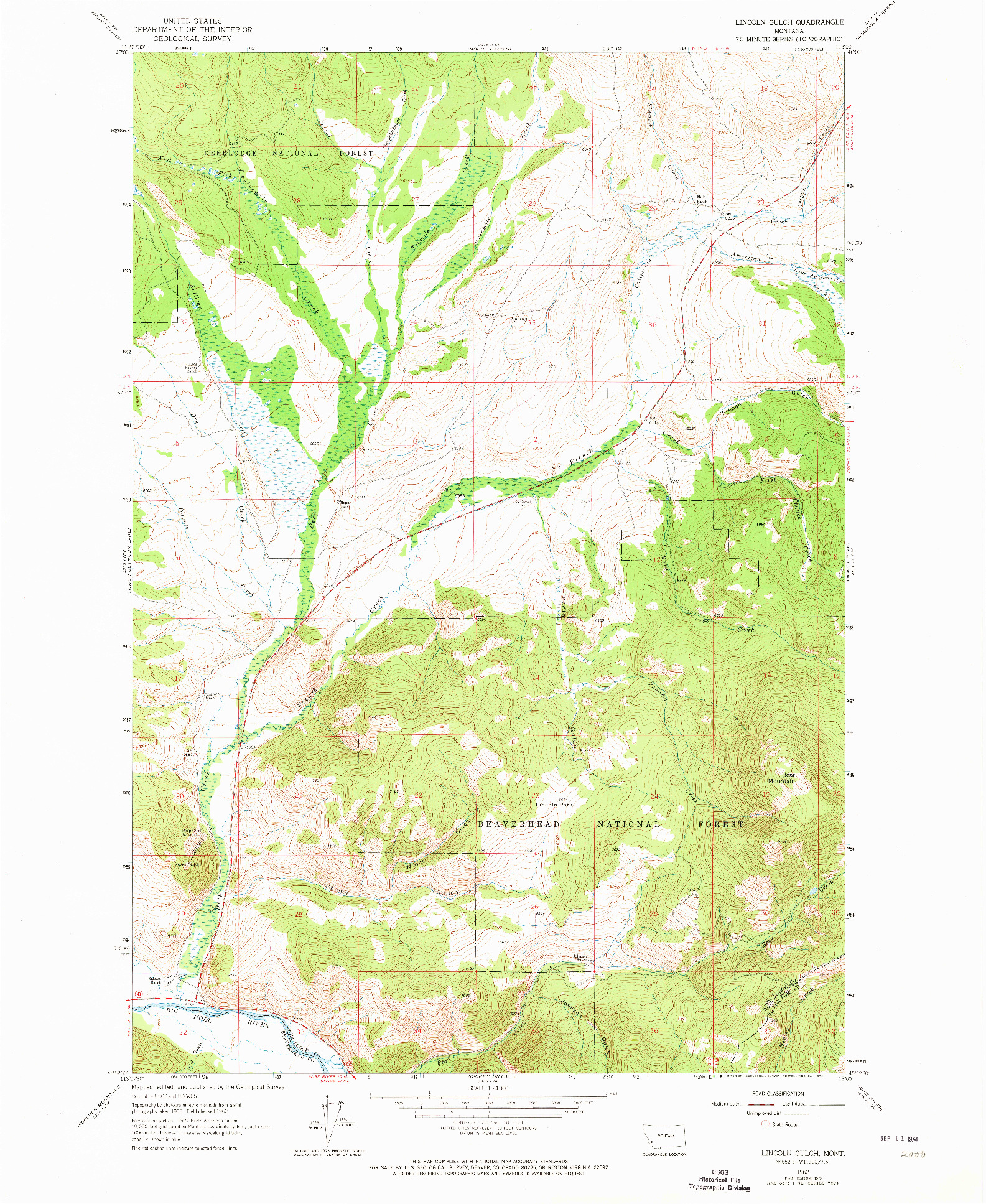 USGS 1:24000-SCALE QUADRANGLE FOR LINCOLN GULCH, MT 1962