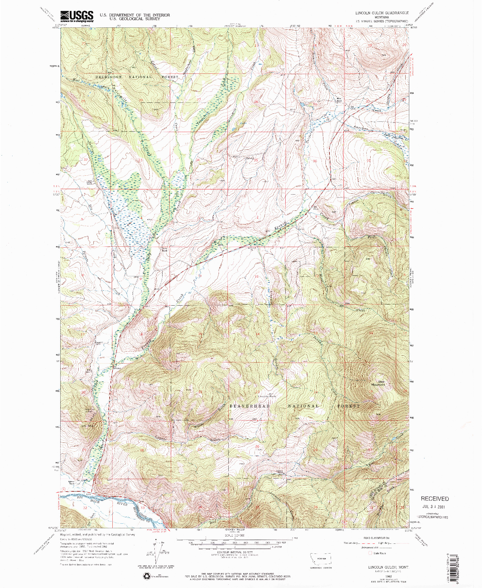 USGS 1:24000-SCALE QUADRANGLE FOR LINCOLN GULCH, MT 1962