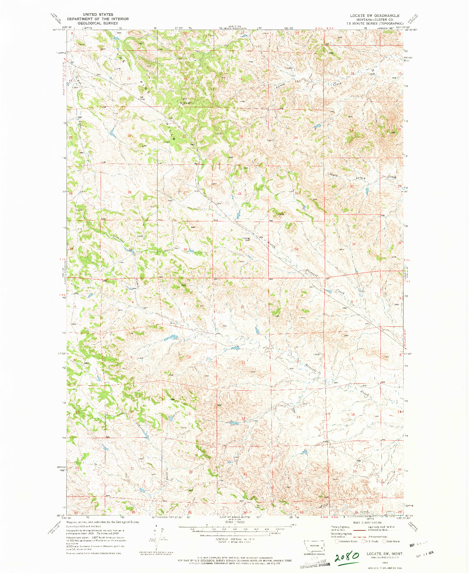 USGS 1:24000-SCALE QUADRANGLE FOR LOCATE SW, MT 1969