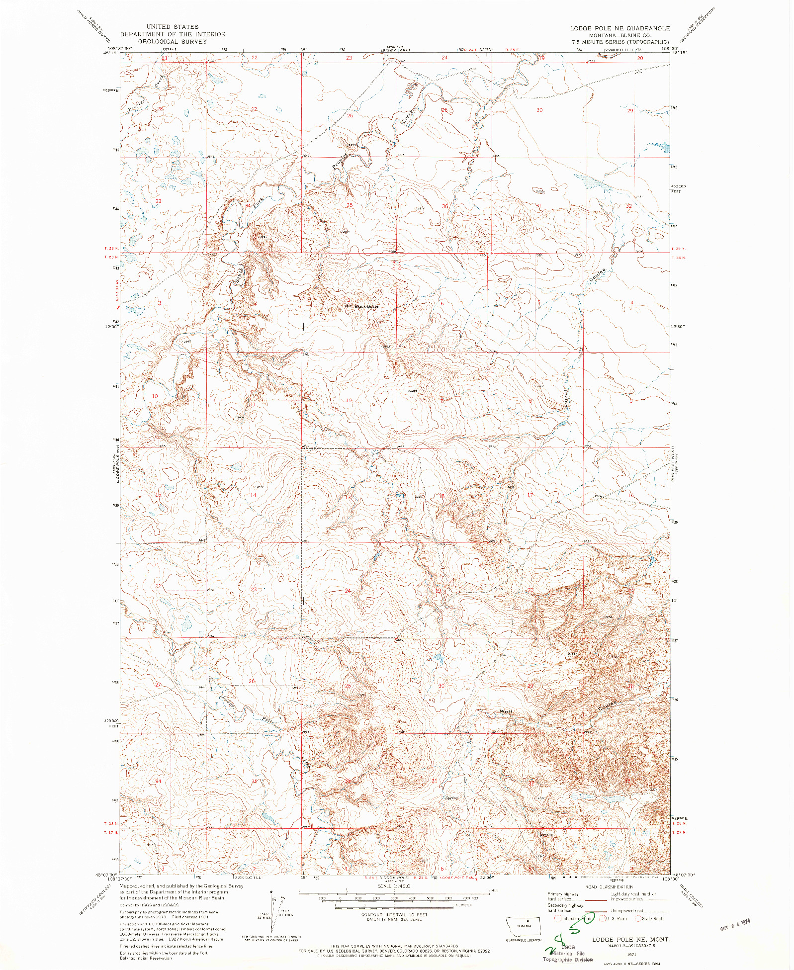 USGS 1:24000-SCALE QUADRANGLE FOR LODGE POLE NE, MT 1971