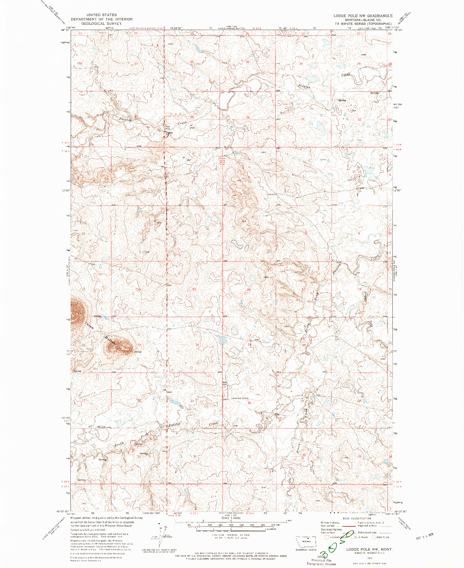 USGS 1:24000-SCALE QUADRANGLE FOR LODGE POLE NW, MT 1971