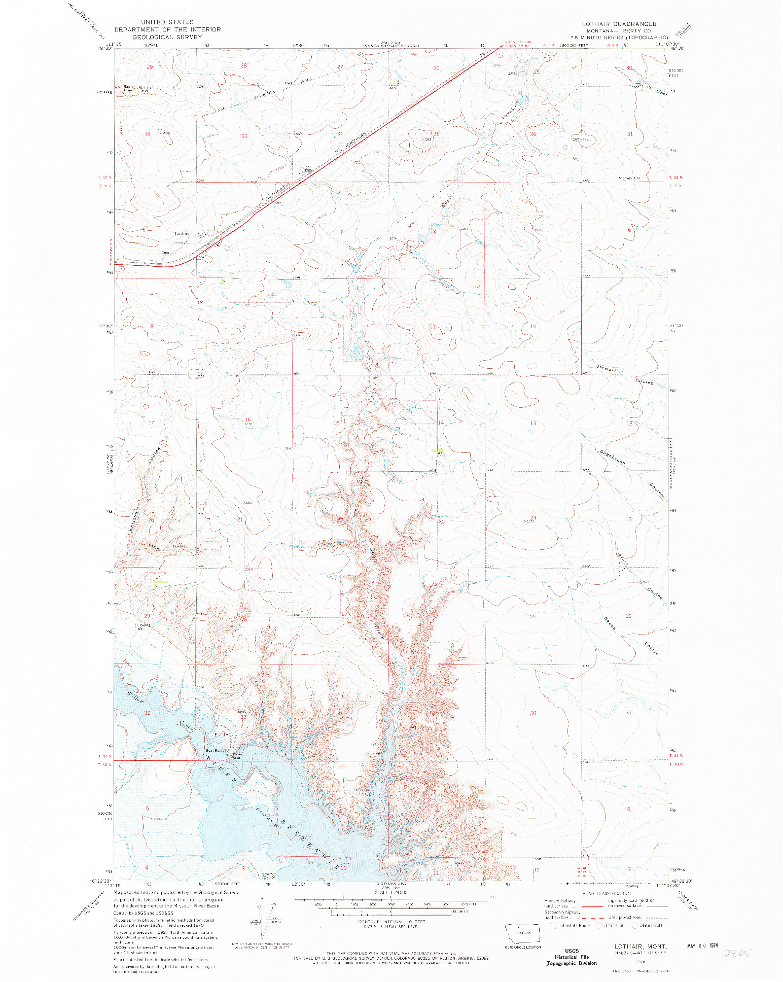 USGS 1:24000-SCALE QUADRANGLE FOR LOTHAIR, MT 1970