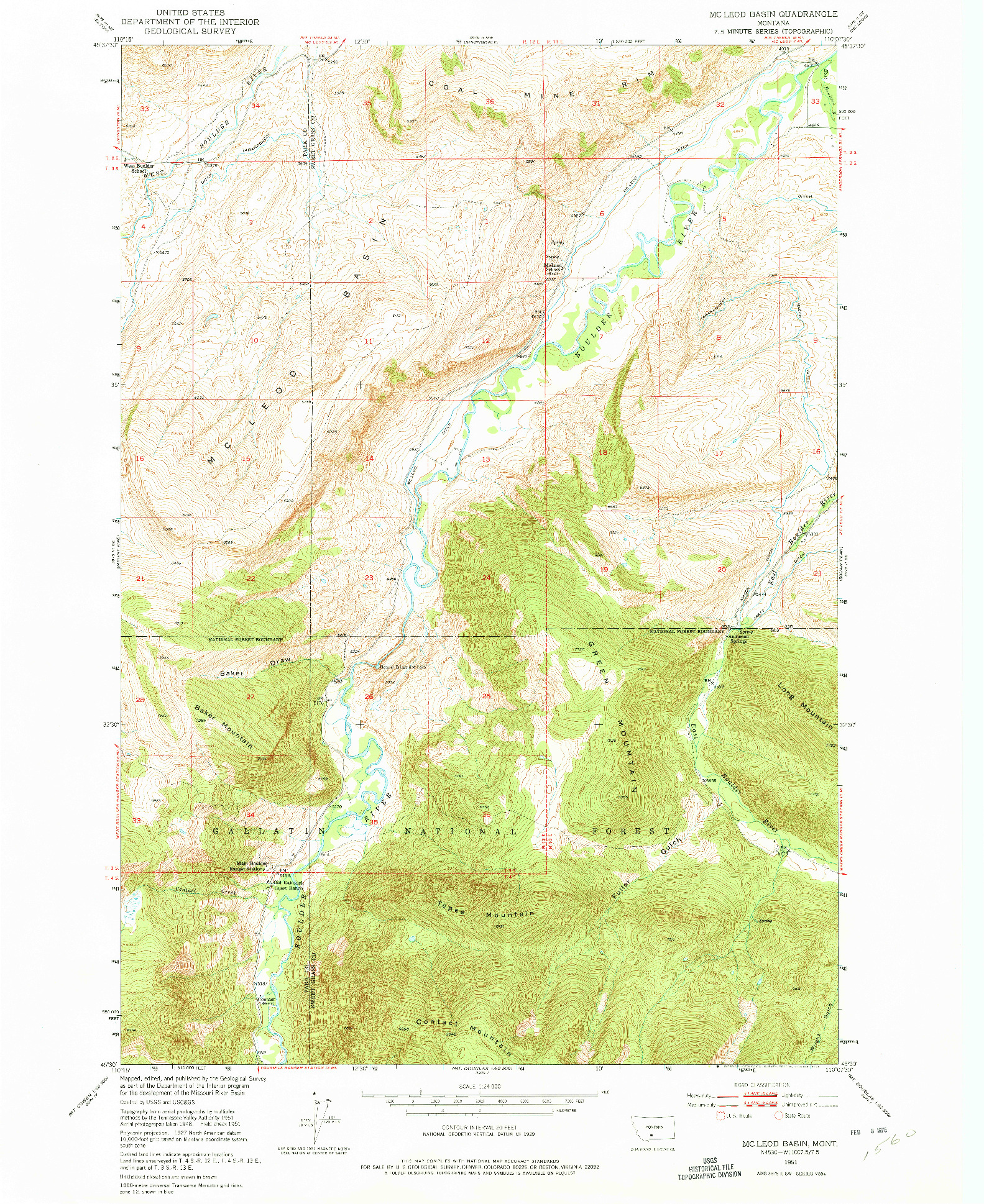 USGS 1:24000-SCALE QUADRANGLE FOR MC LEOD BASIN, MT 1951