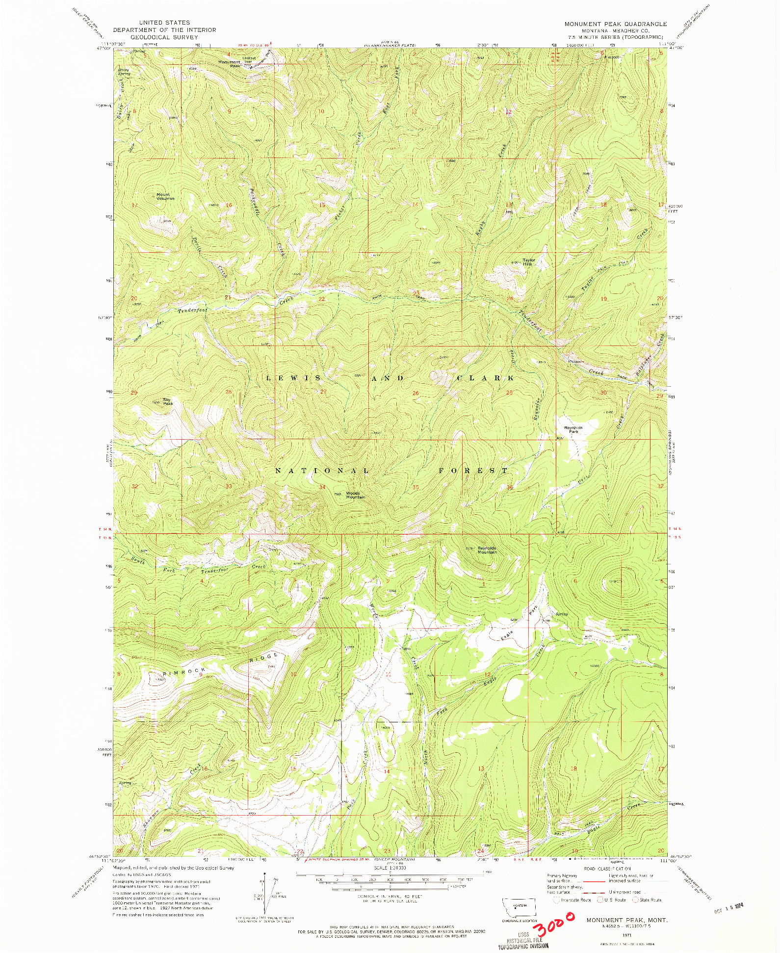 USGS 1:24000-SCALE QUADRANGLE FOR MONUMENT PEAK, MT 1971