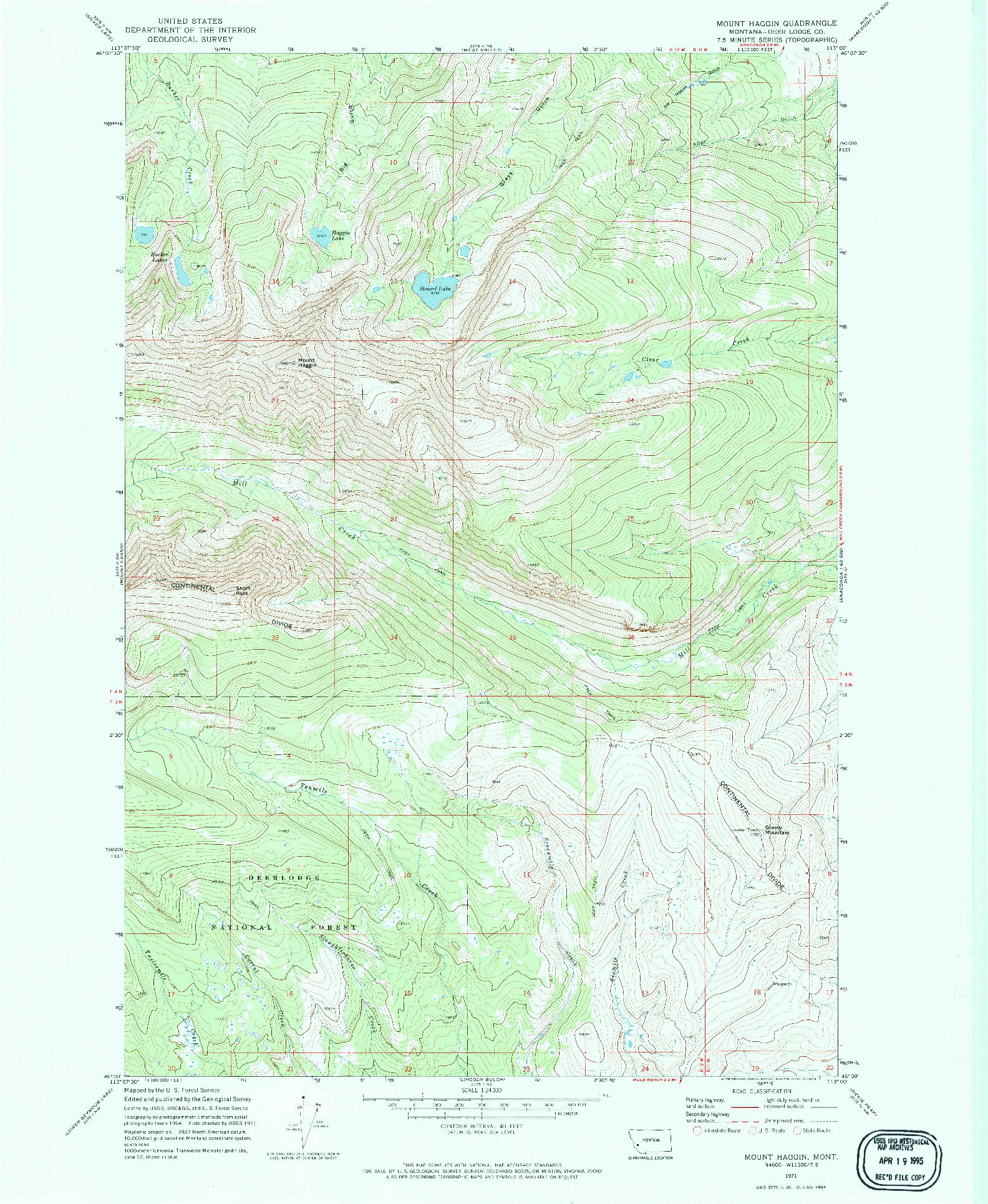 USGS 1:24000-SCALE QUADRANGLE FOR MOUNT HAGGIN, MT 1971