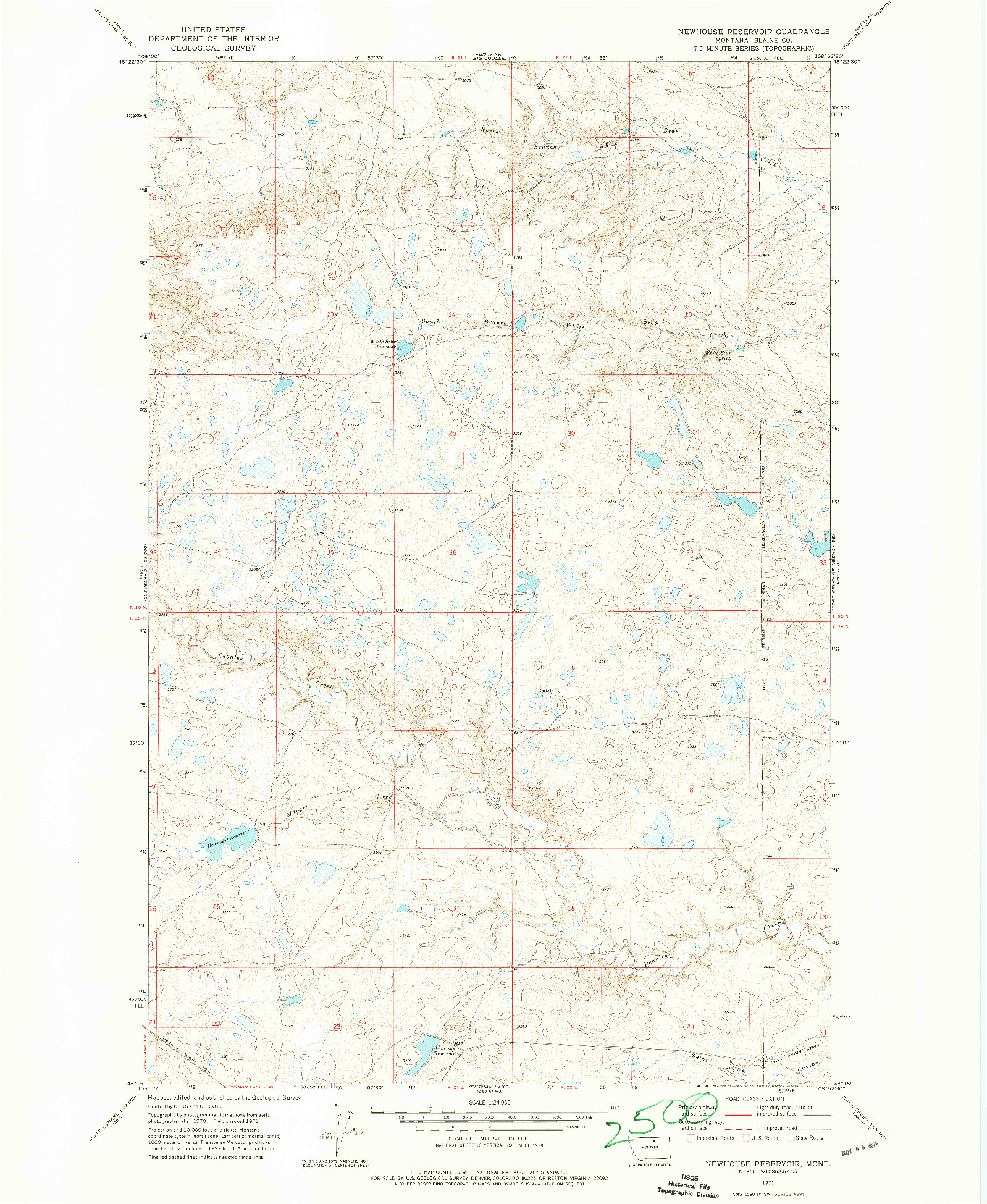 USGS 1:24000-SCALE QUADRANGLE FOR NEWHOUSE RESERVOIR, MT 1971