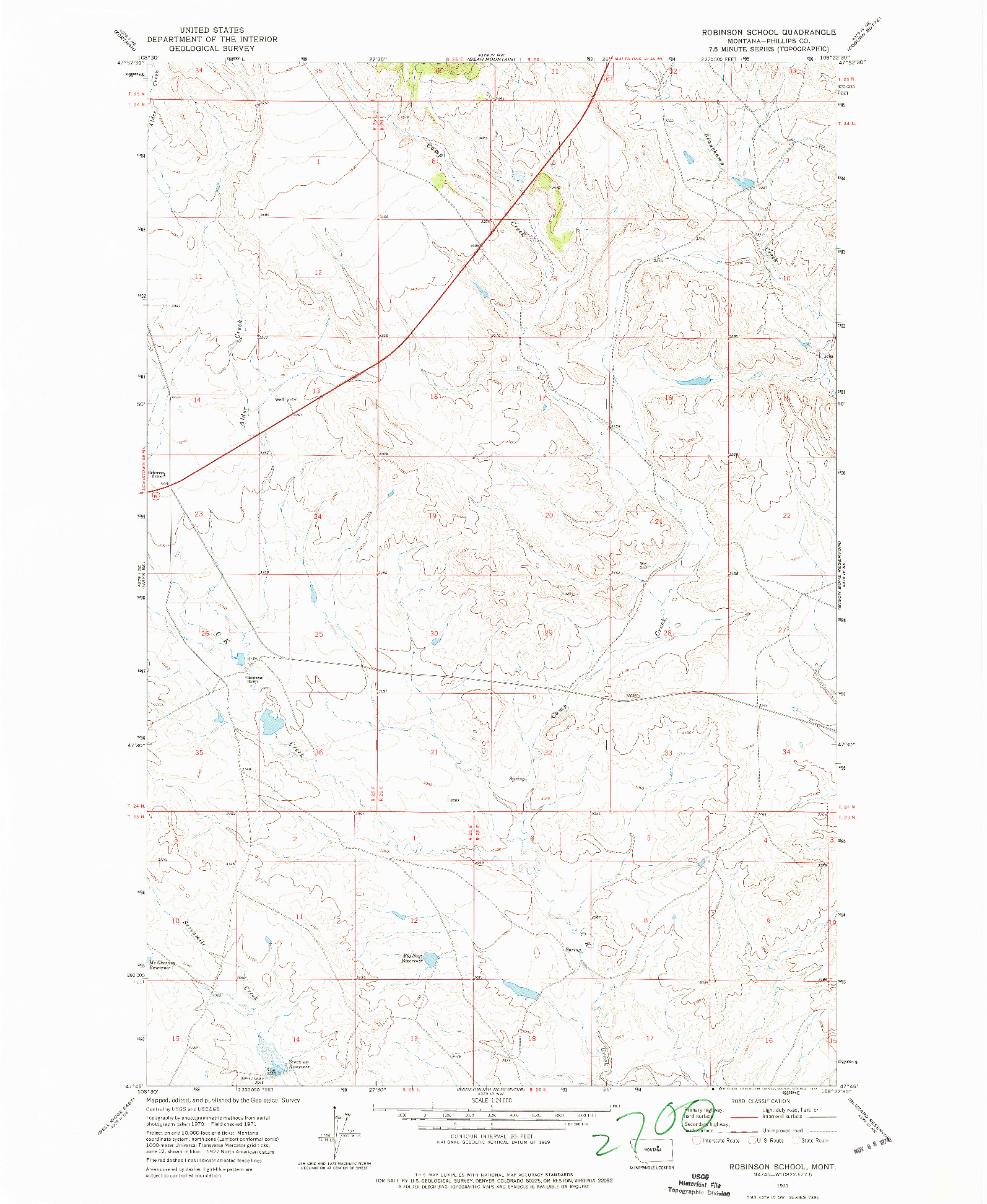 USGS 1:24000-SCALE QUADRANGLE FOR ROBINSON SCHOOL, MT 1971