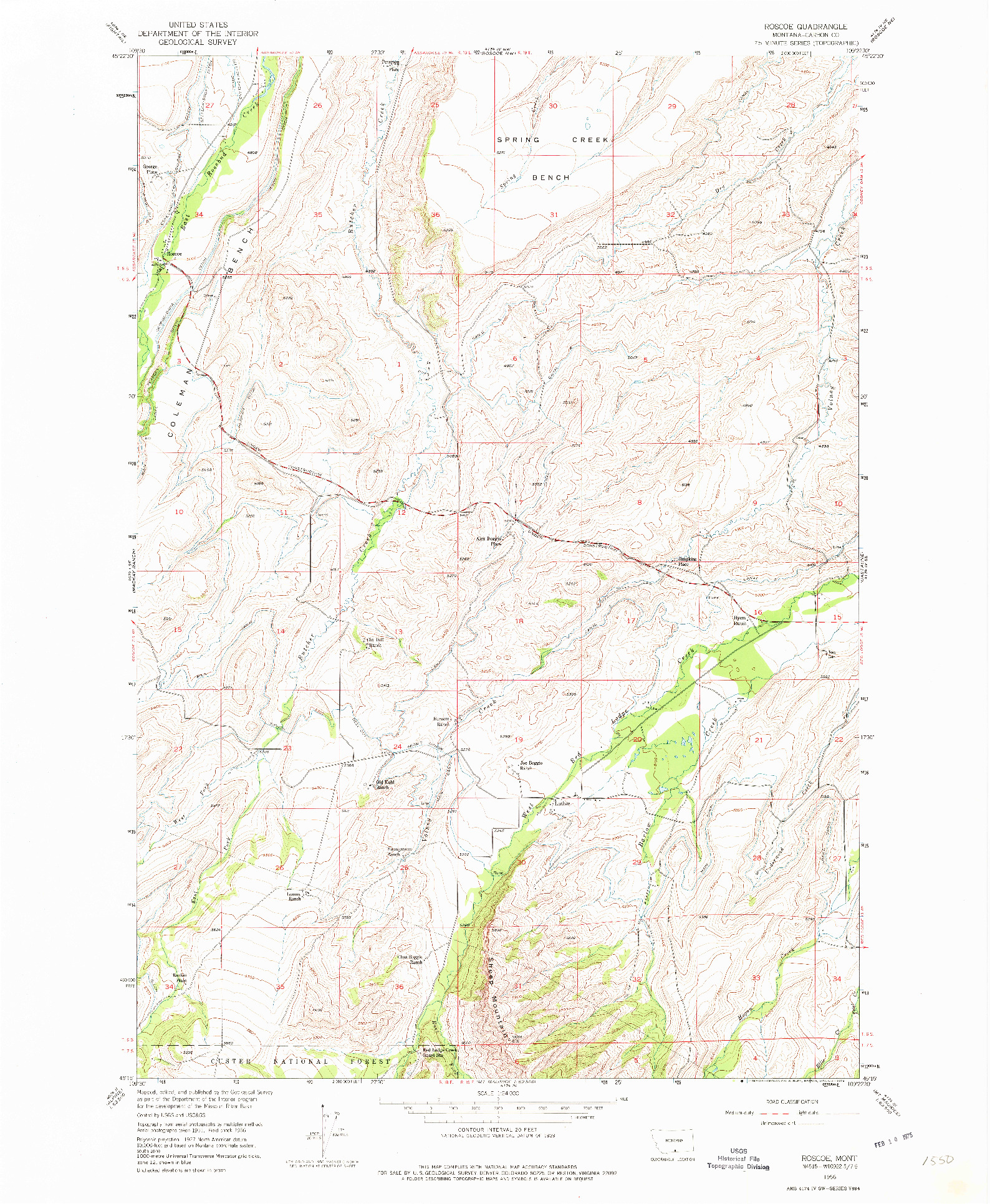 USGS 1:24000-SCALE QUADRANGLE FOR ROSCOE, MT 1956