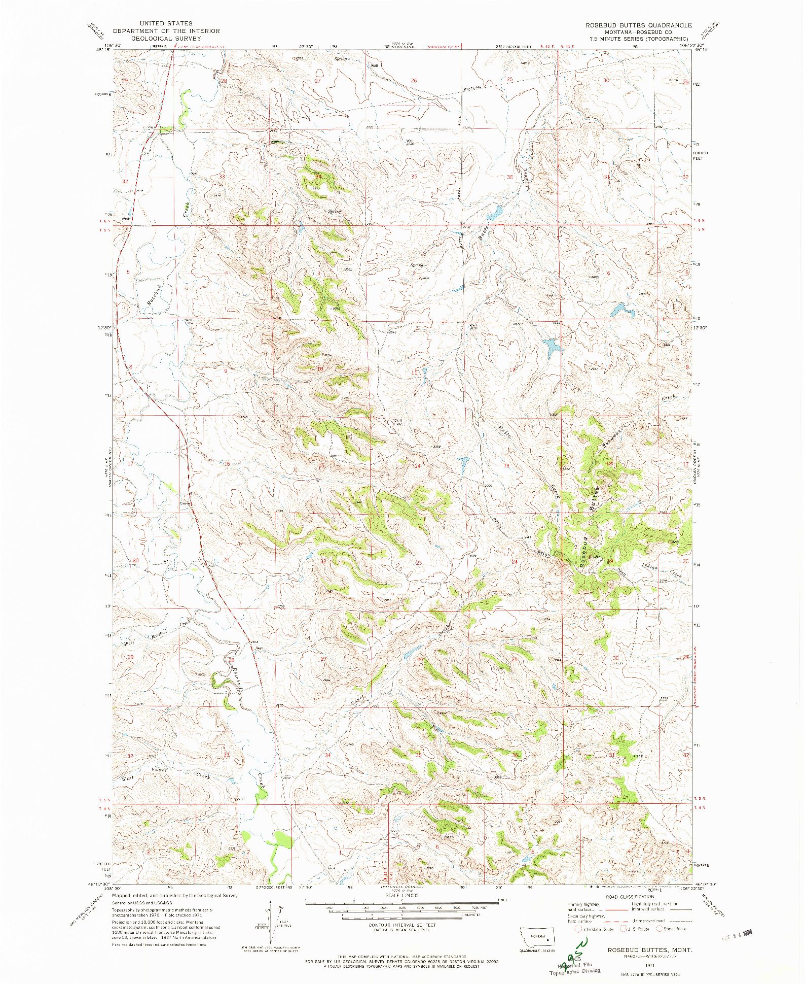 USGS 1:24000-SCALE QUADRANGLE FOR ROSEBUD BUTTES, MT 1971