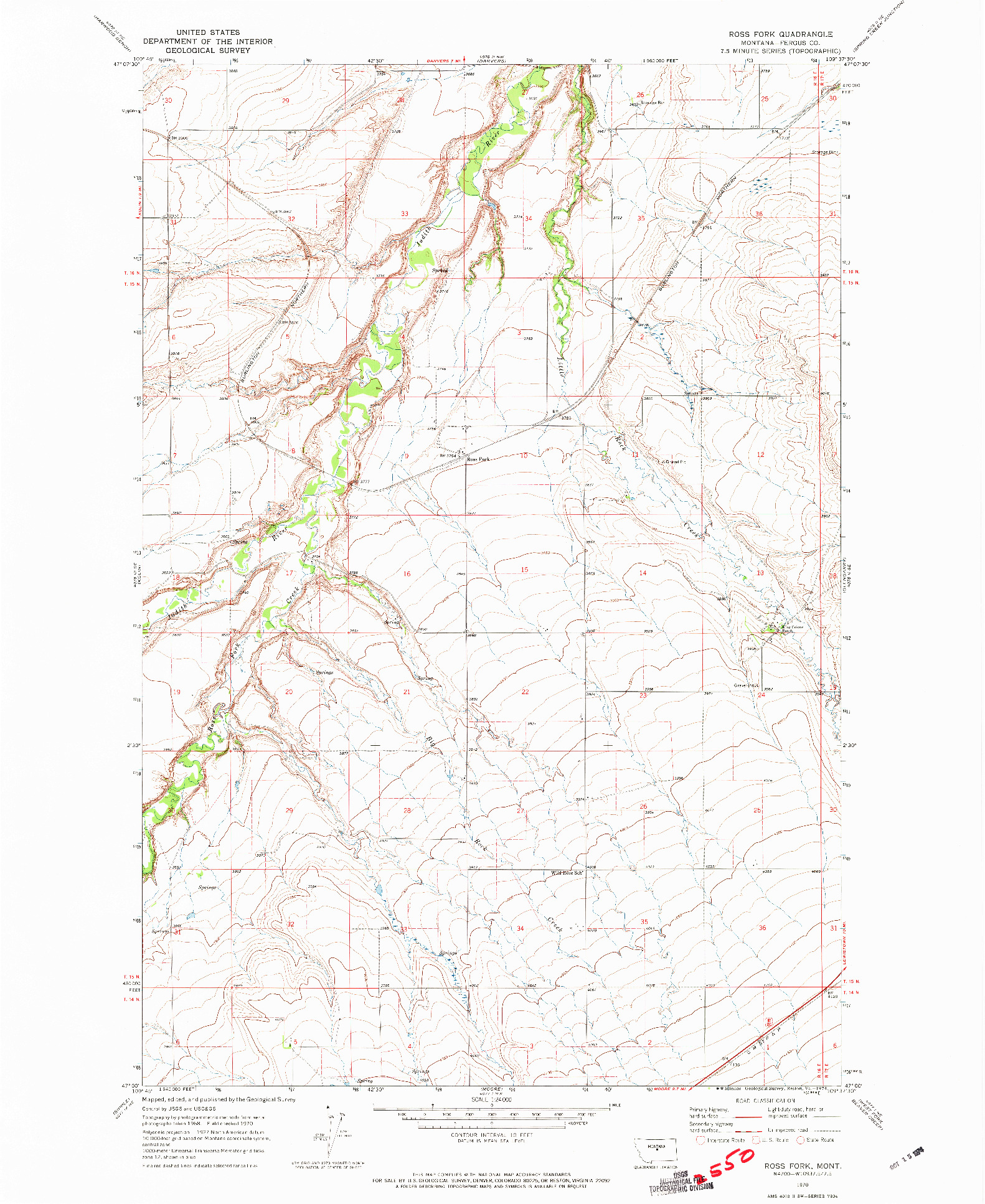 USGS 1:24000-SCALE QUADRANGLE FOR ROSS FORK, MT 1970