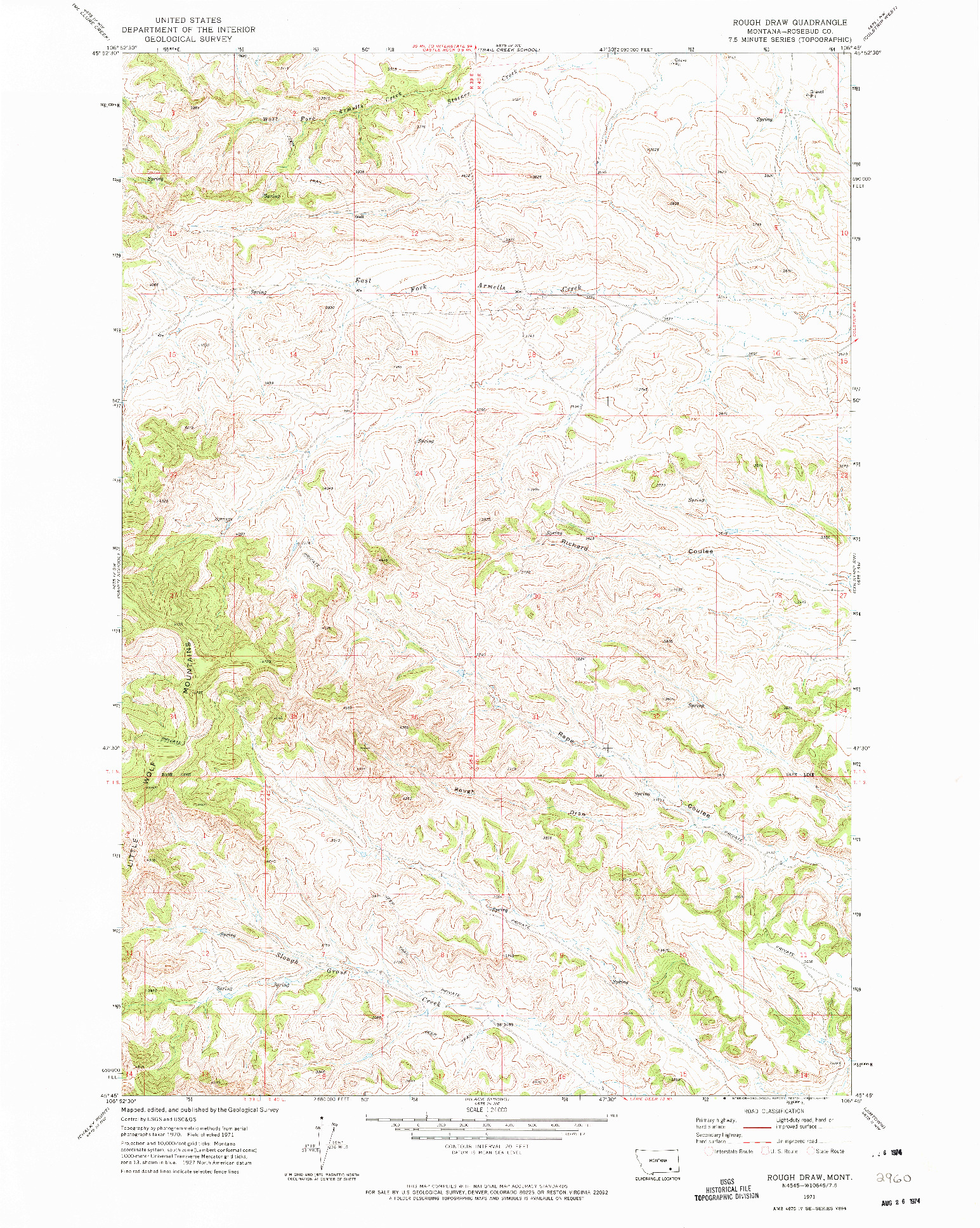 USGS 1:24000-SCALE QUADRANGLE FOR ROUGH DRAW, MT 1971