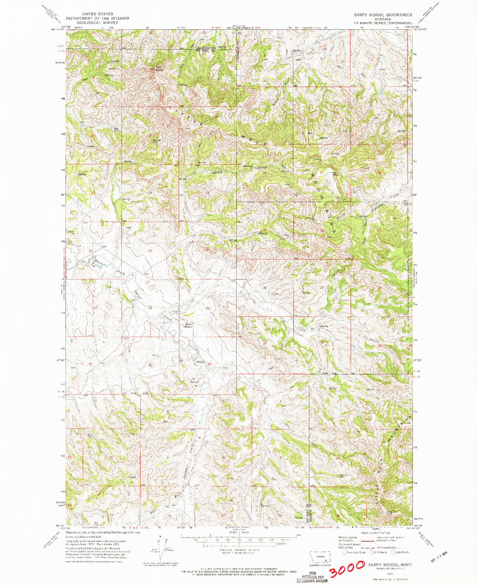 USGS 1:24000-SCALE QUADRANGLE FOR SARPY SCHOOL, MT 1971