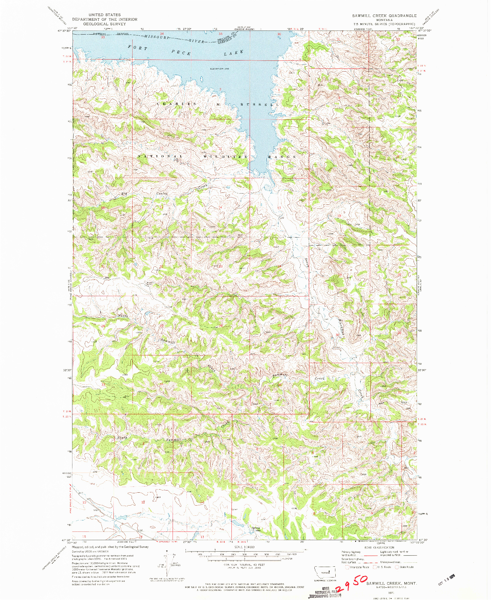 USGS 1:24000-SCALE QUADRANGLE FOR SAWMILL CREEK, MT 1971