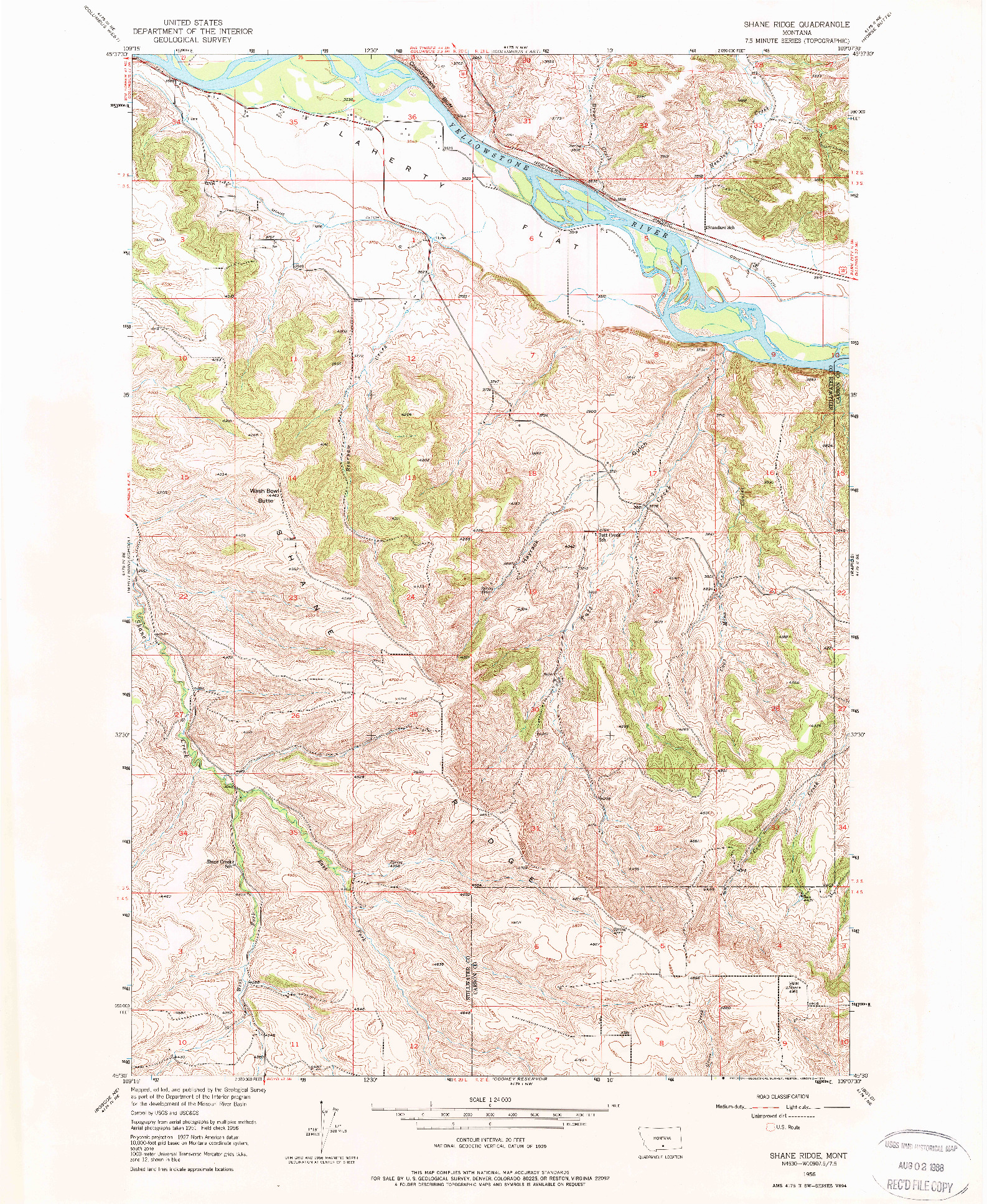 USGS 1:24000-SCALE QUADRANGLE FOR SHANE RIDGE, MT 1956