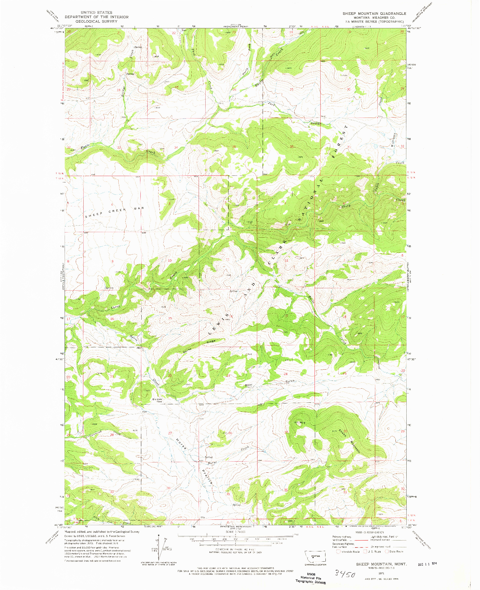 USGS 1:24000-SCALE QUADRANGLE FOR SHEEP MOUNTAIN, MT 1971