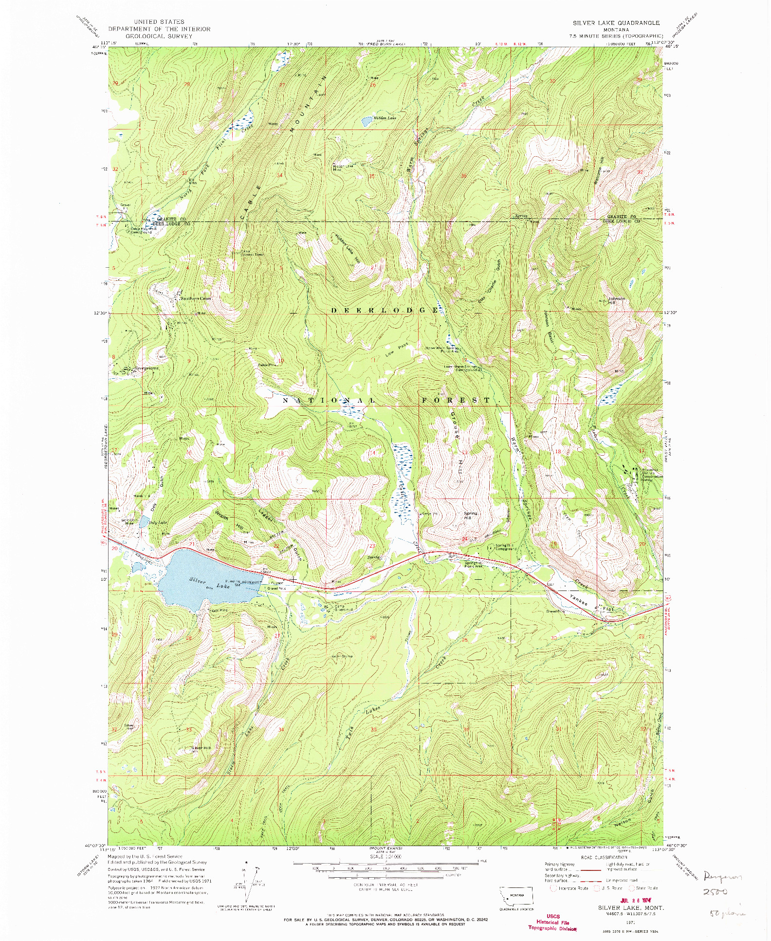 USGS 1:24000-SCALE QUADRANGLE FOR SILVER LAKE, MT 1971