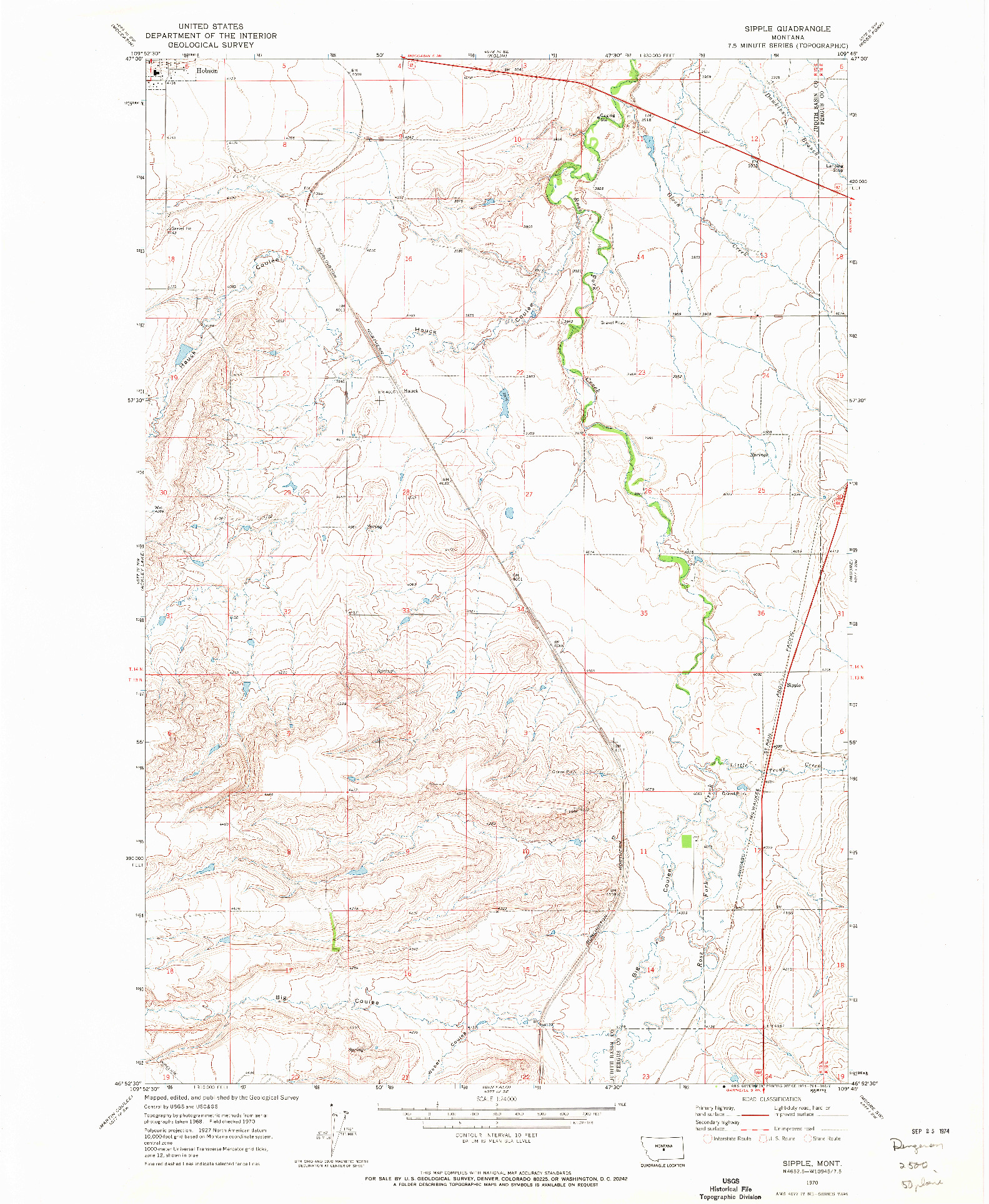 USGS 1:24000-SCALE QUADRANGLE FOR SIPPLE, MT 1970