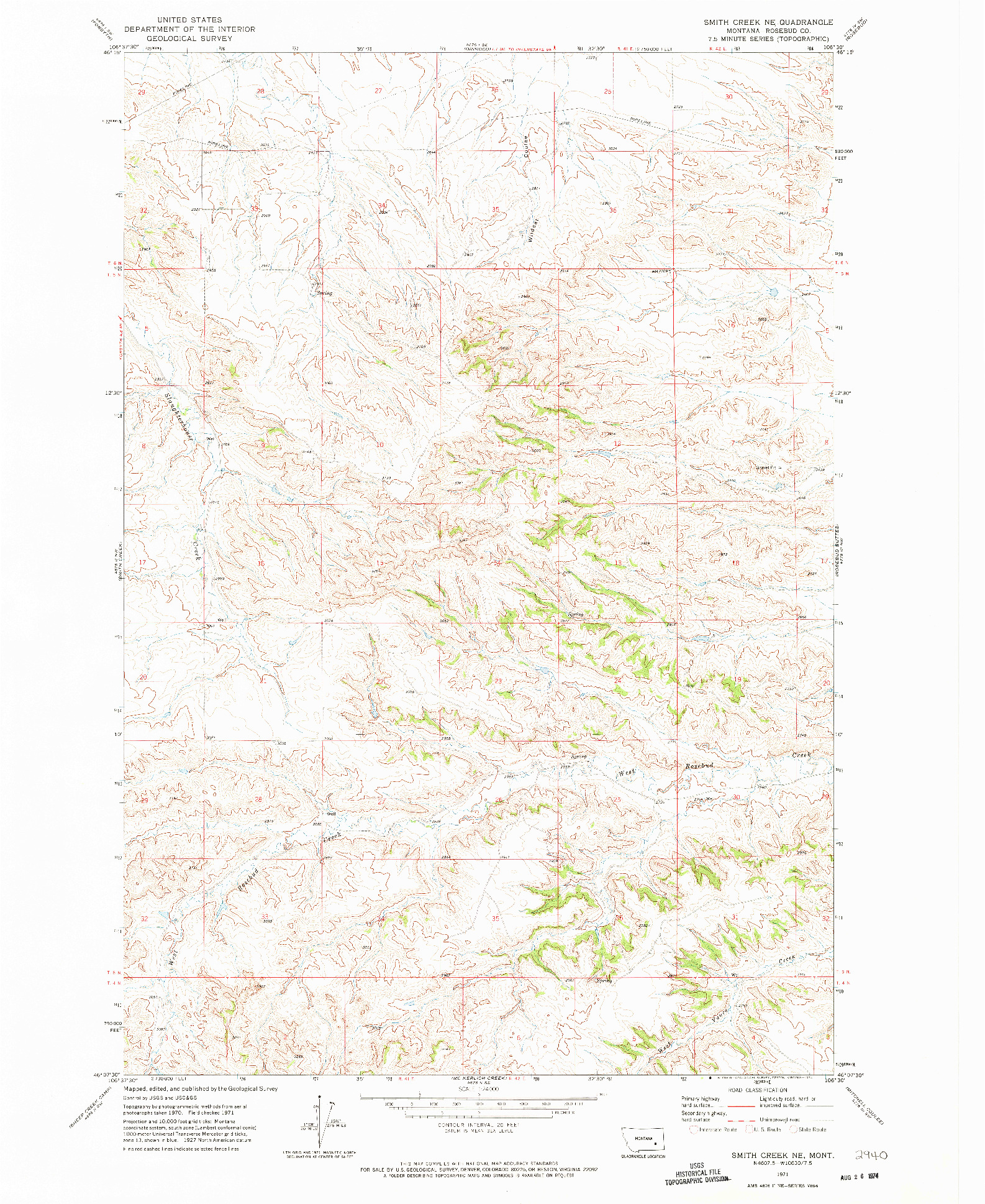 USGS 1:24000-SCALE QUADRANGLE FOR SMITH CREEK NE, MT 1971