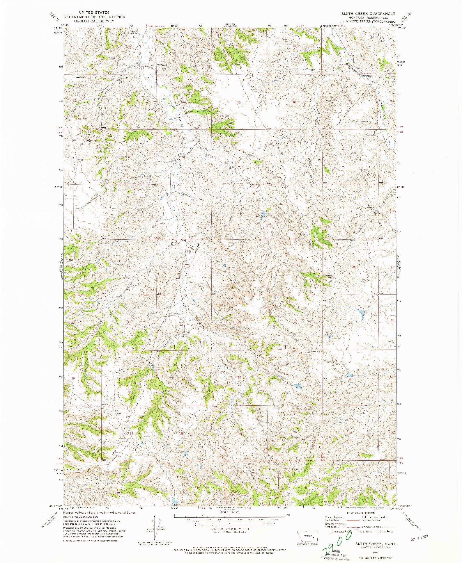 USGS 1:24000-SCALE QUADRANGLE FOR SMITH CREEK, MT 1971