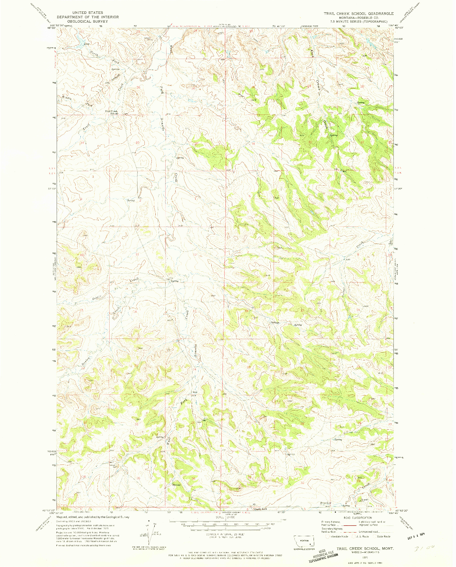 USGS 1:24000-SCALE QUADRANGLE FOR TRAIL CREEK SCHOOL, MT 1971