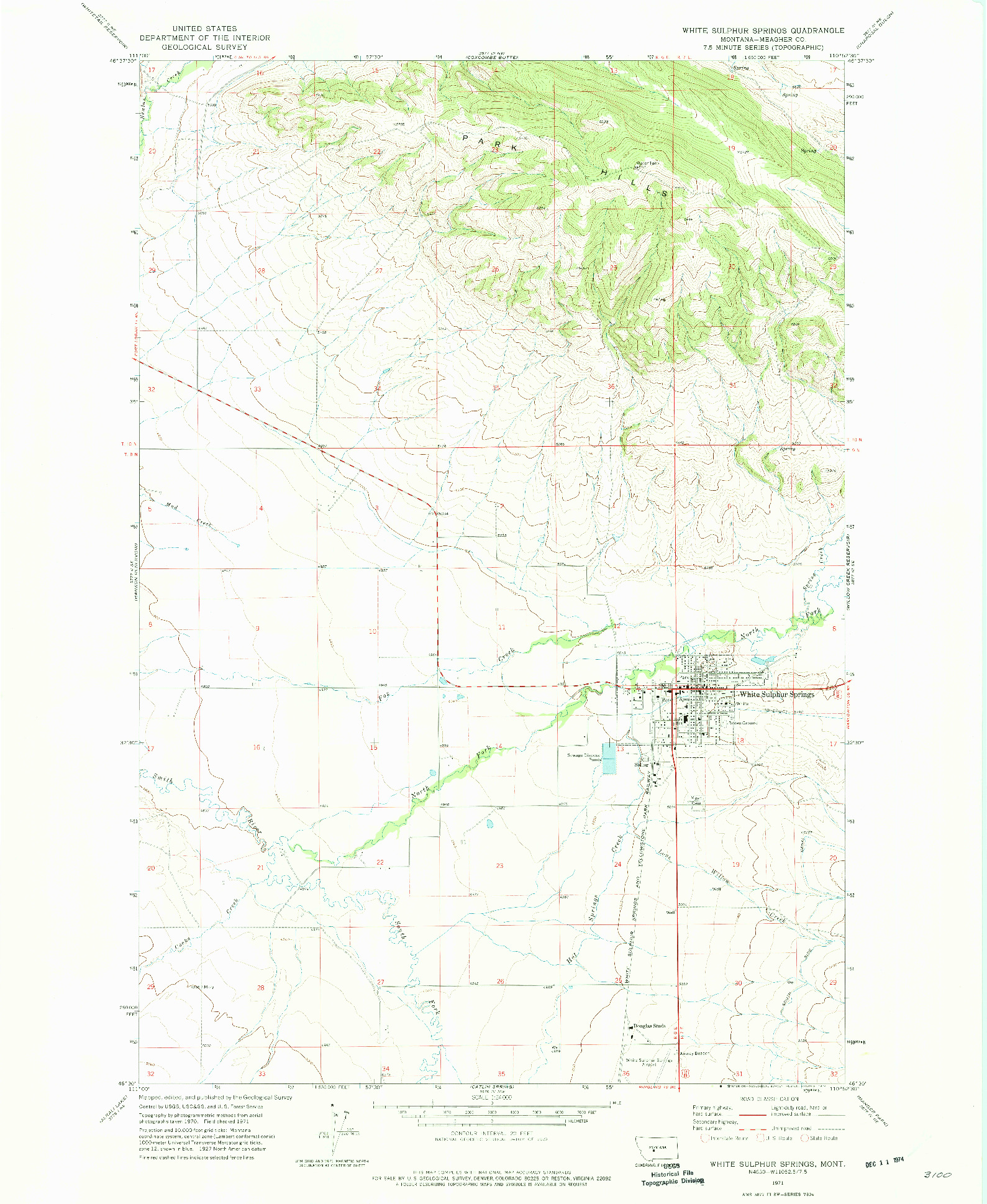 USGS 1:24000-SCALE QUADRANGLE FOR WHITE SULPHUR SPRINGS, MT 1971