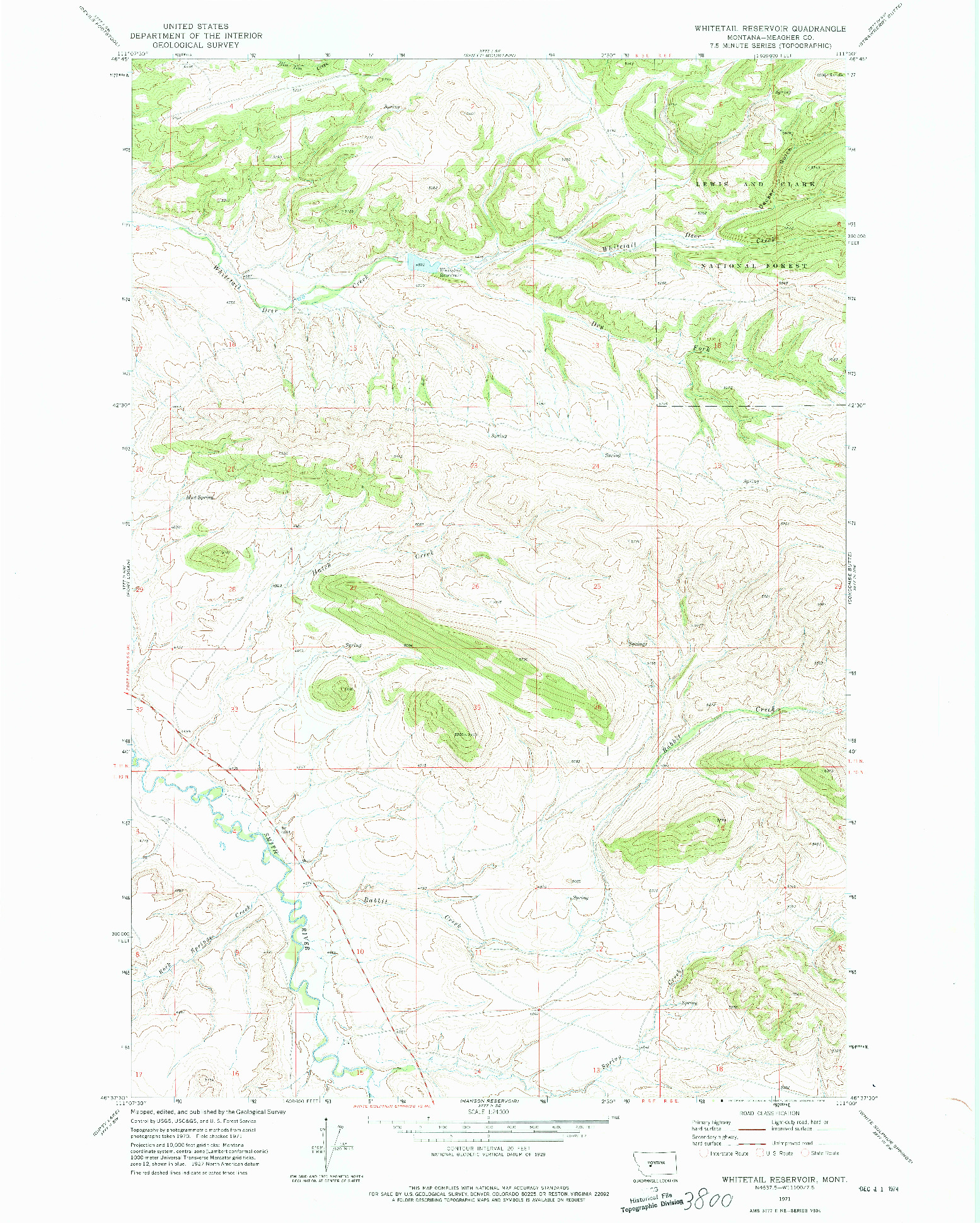 USGS 1:24000-SCALE QUADRANGLE FOR WHITETAIL RESERVOIR, MT 1971