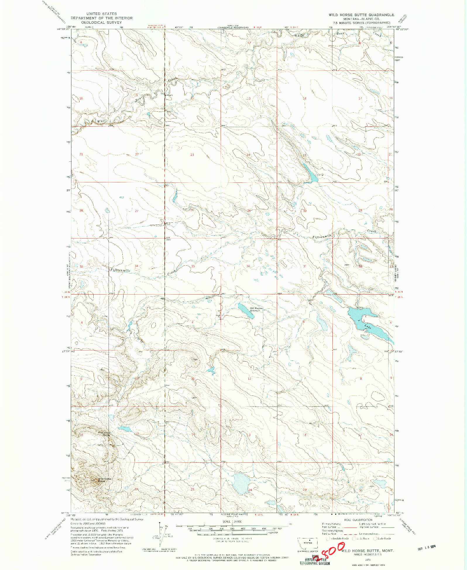USGS 1:24000-SCALE QUADRANGLE FOR WILD HORSE BUTTE, MT 1971