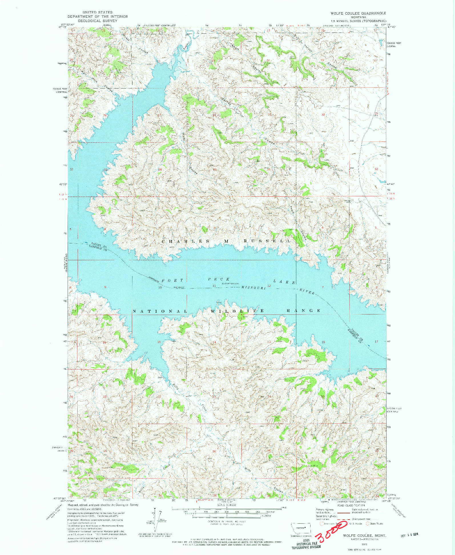 USGS 1:24000-SCALE QUADRANGLE FOR WOLFE COULEE, MT 1971