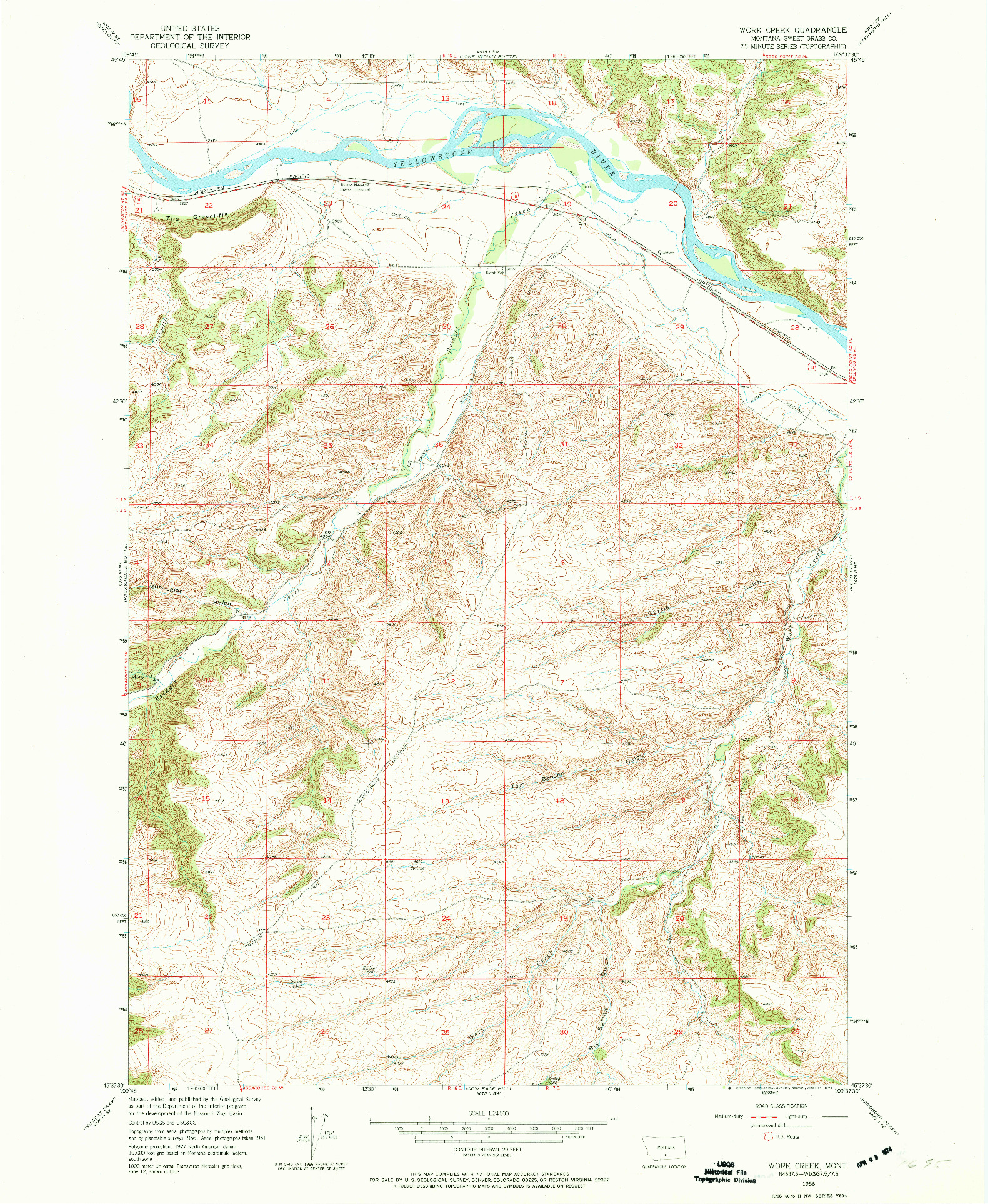 USGS 1:24000-SCALE QUADRANGLE FOR WORK CREEK, MT 1956