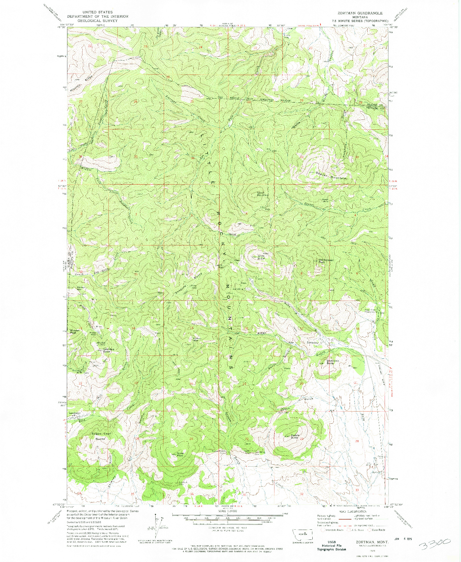 USGS 1:24000-SCALE QUADRANGLE FOR ZORTMAN, MT 1971