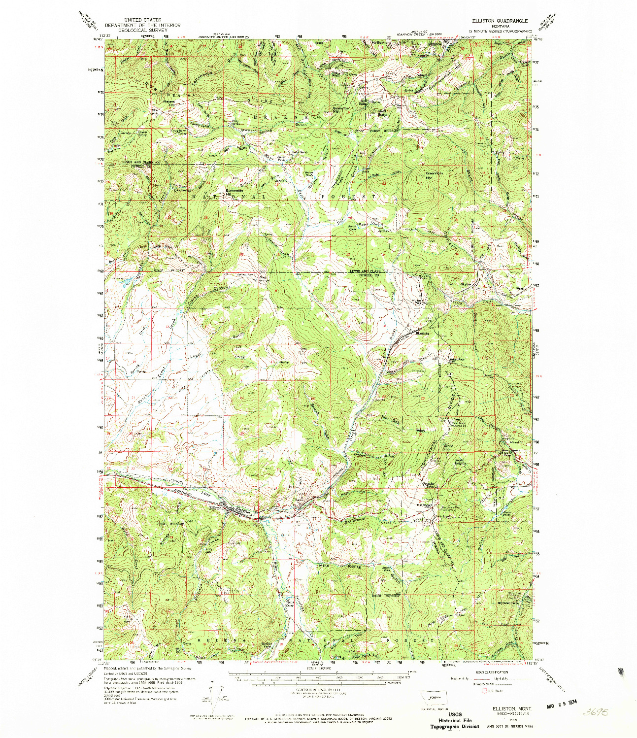 USGS 1:62500-SCALE QUADRANGLE FOR ELLISTON, MT 1959