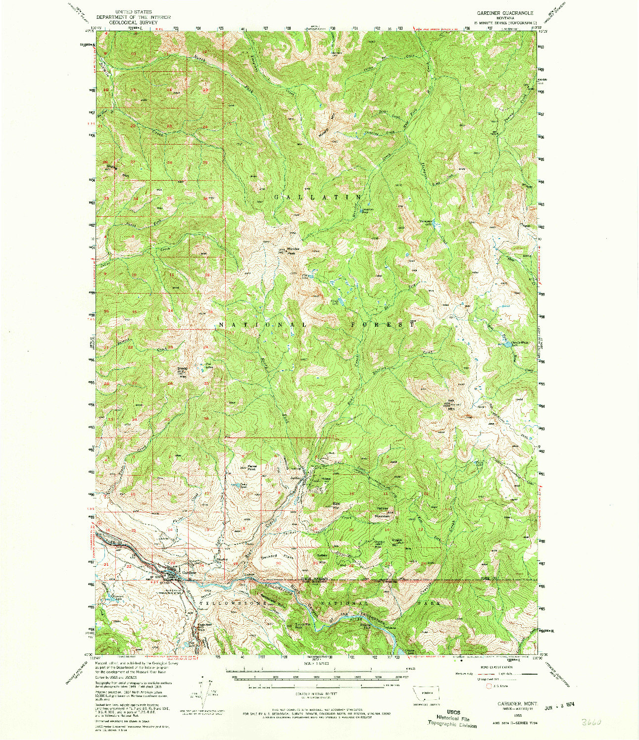 USGS 1:62500-SCALE QUADRANGLE FOR GARDINER, MT 1955