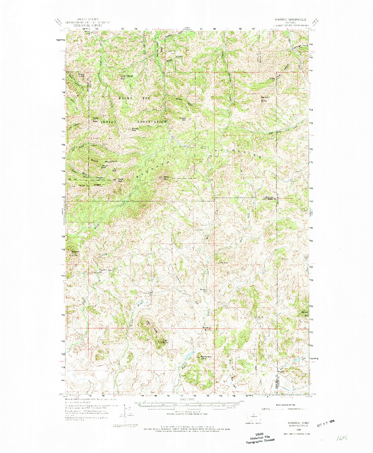 USGS 1:62500-SCALE QUADRANGLE FOR WARRICK, MT 1959