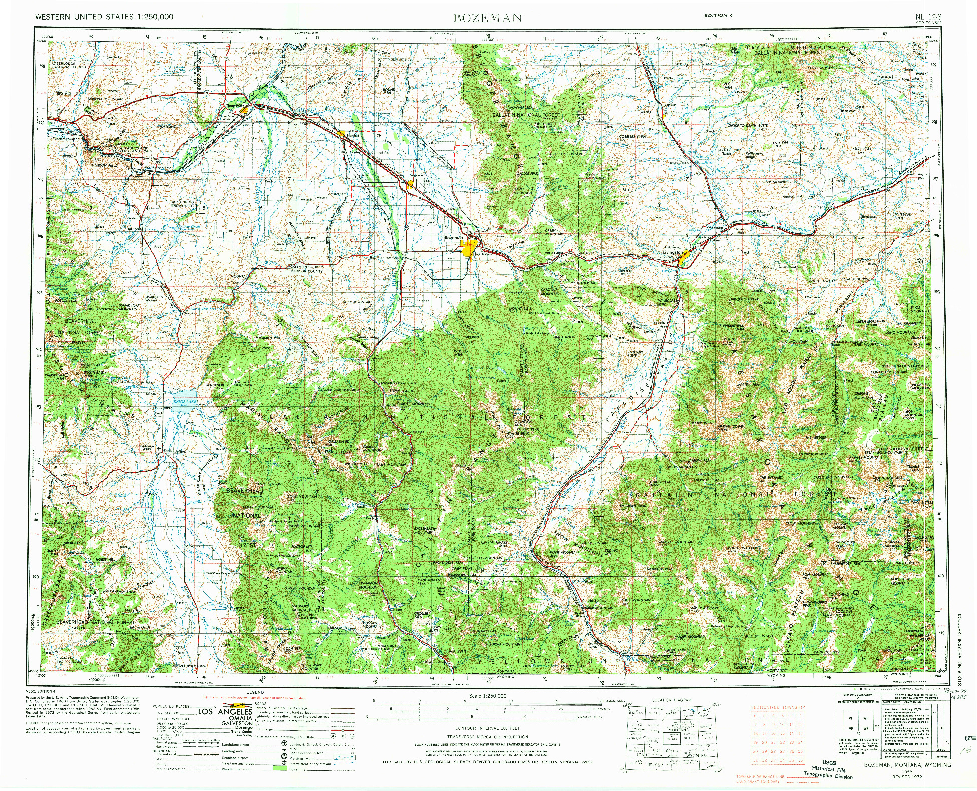 USGS 1:250000-SCALE QUADRANGLE FOR BOZEMAN, MT 1958