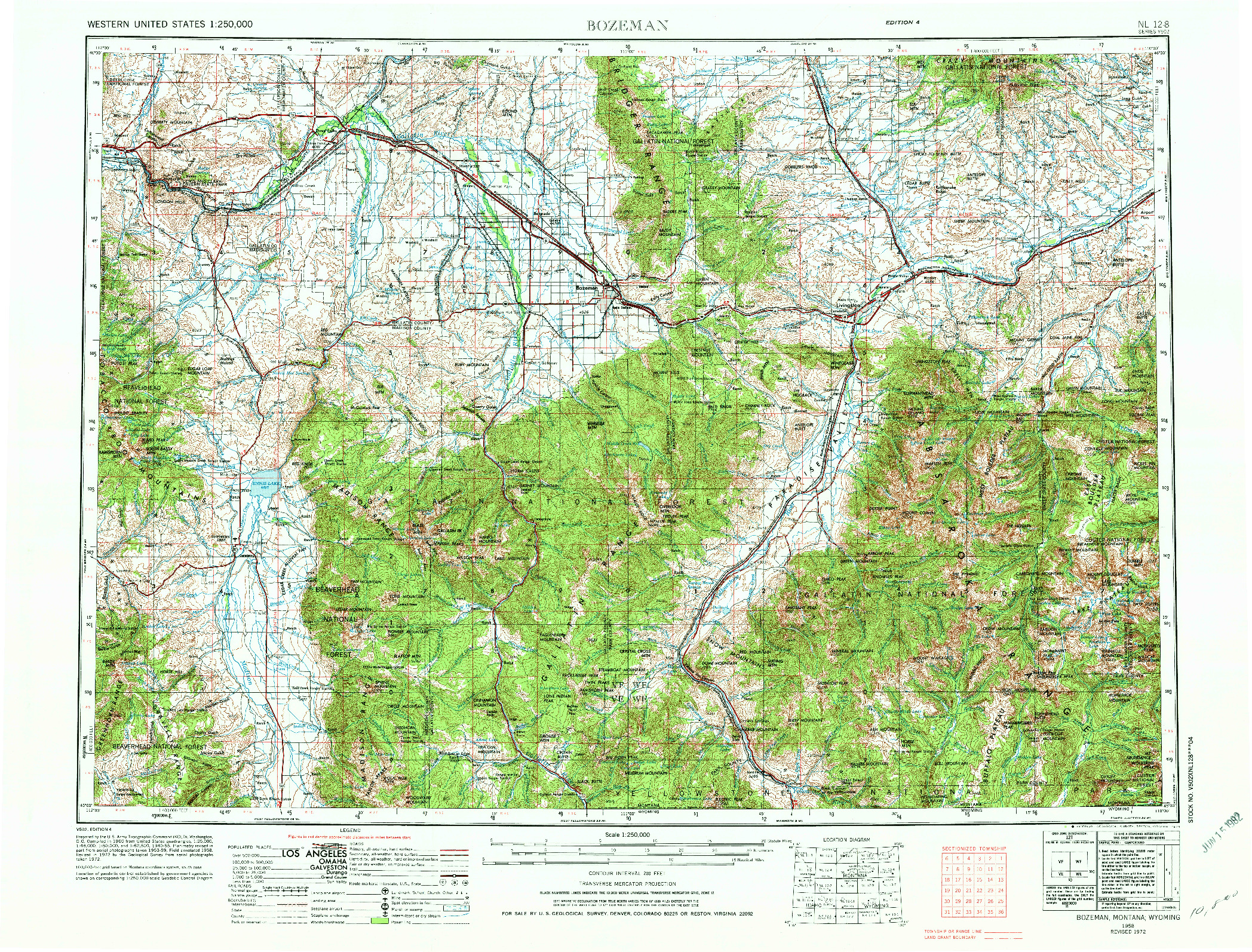 USGS 1:250000-SCALE QUADRANGLE FOR BOZEMAN, MT 1958