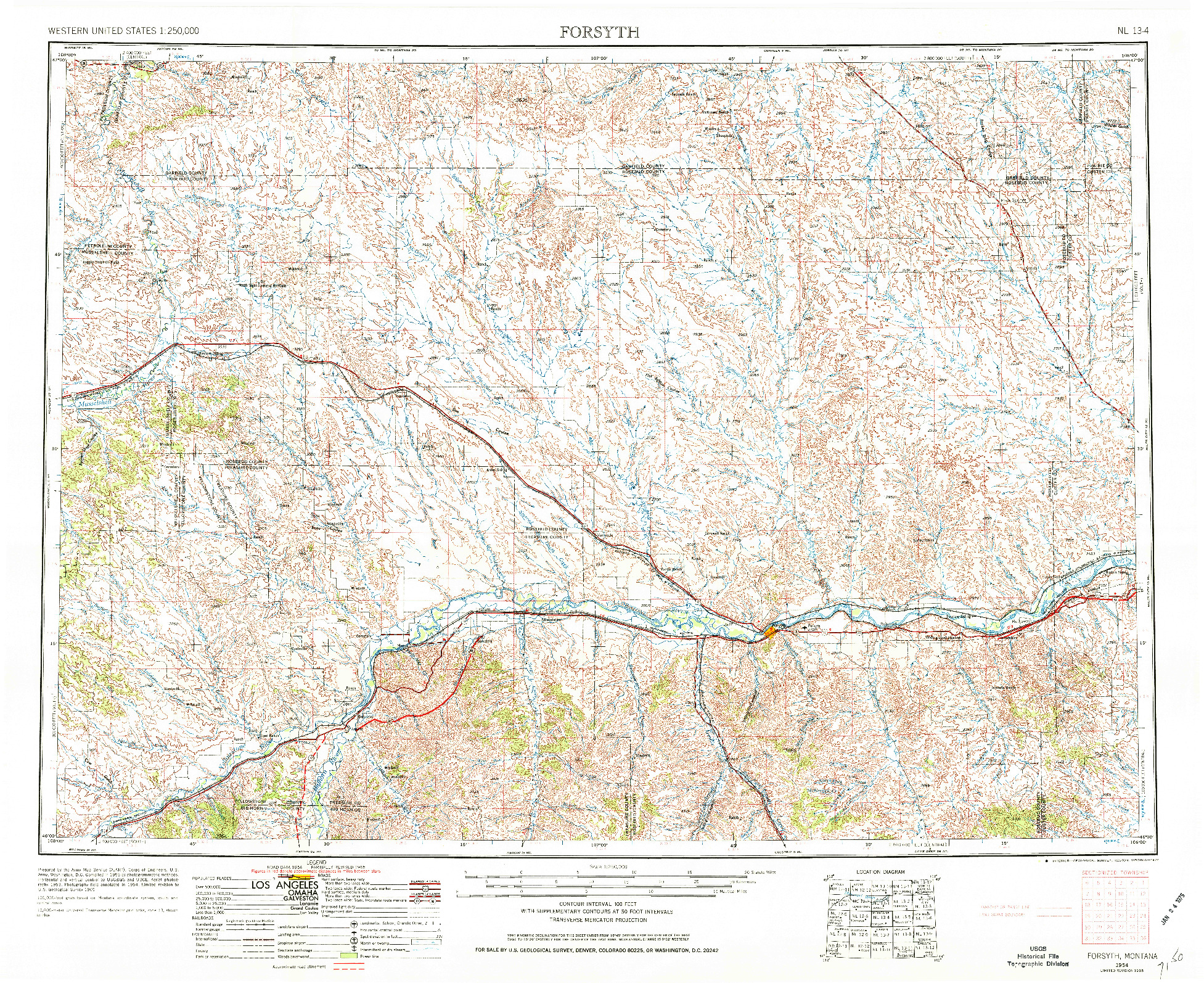 USGS 1:250000-SCALE QUADRANGLE FOR FORSYTH, MT 1954