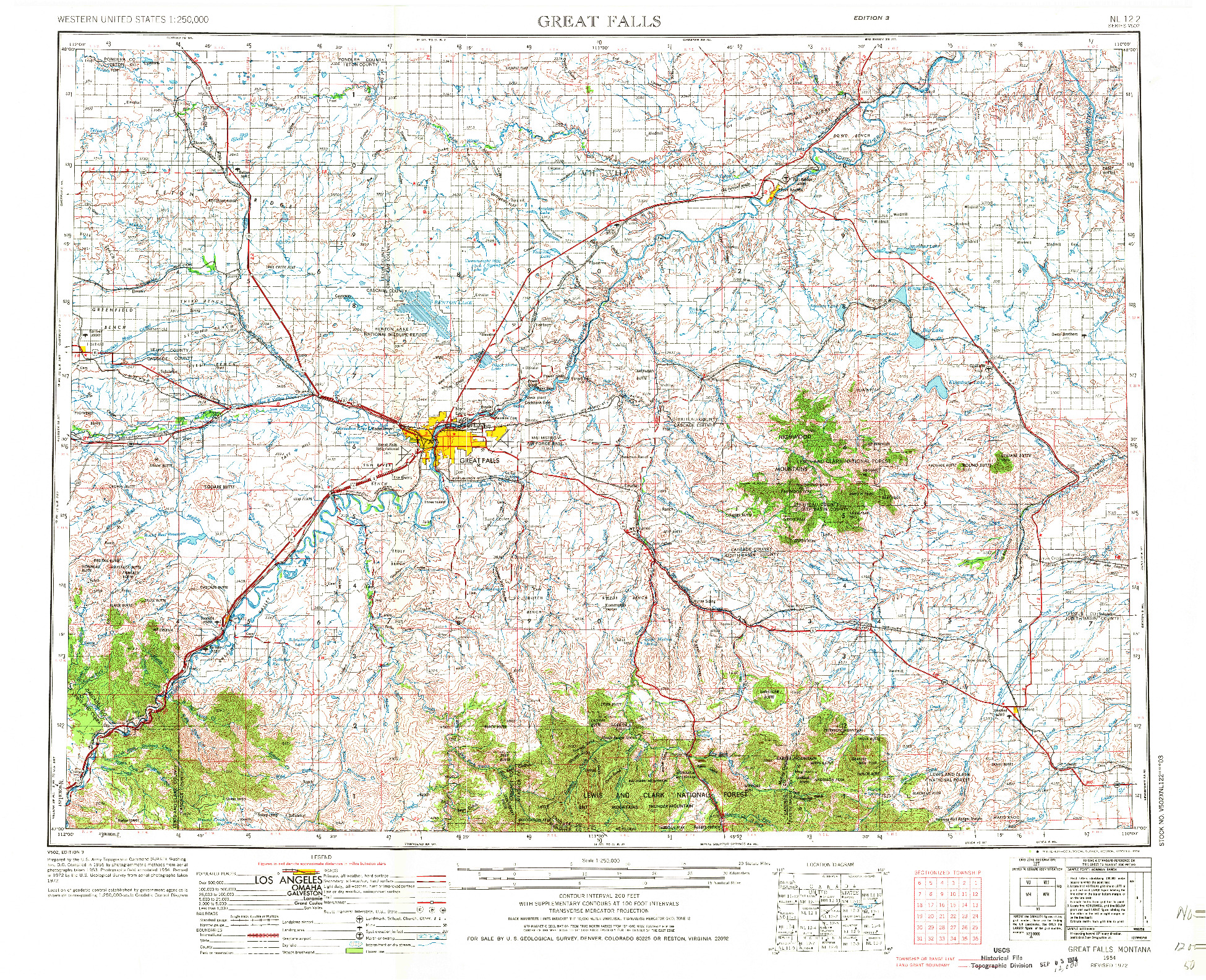 USGS 1:250000-SCALE QUADRANGLE FOR GREAT FALLS, MT 1954